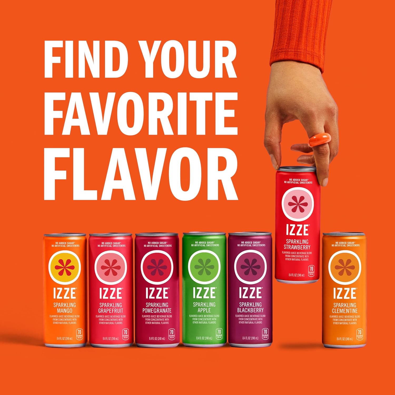 IZZE Sparkling Water Juice Beverage Blend, Pineapple, No Sugar Added, 8.4 FL OZ, 24 Cans