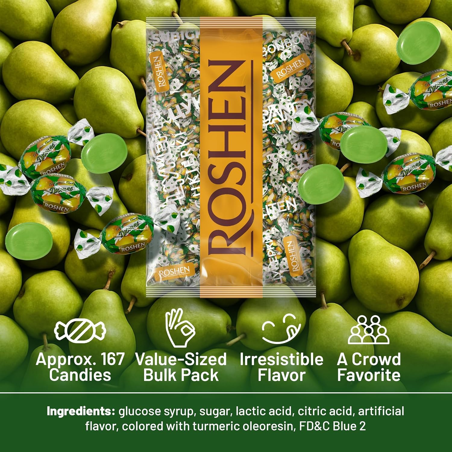 Roshen Citrus Mix Hard Candy – Assorted Fruit Flavors, Individually Wrapped, Bulk 2.2 lbs (1 kg) – Approx. 144 Pieces – Orange