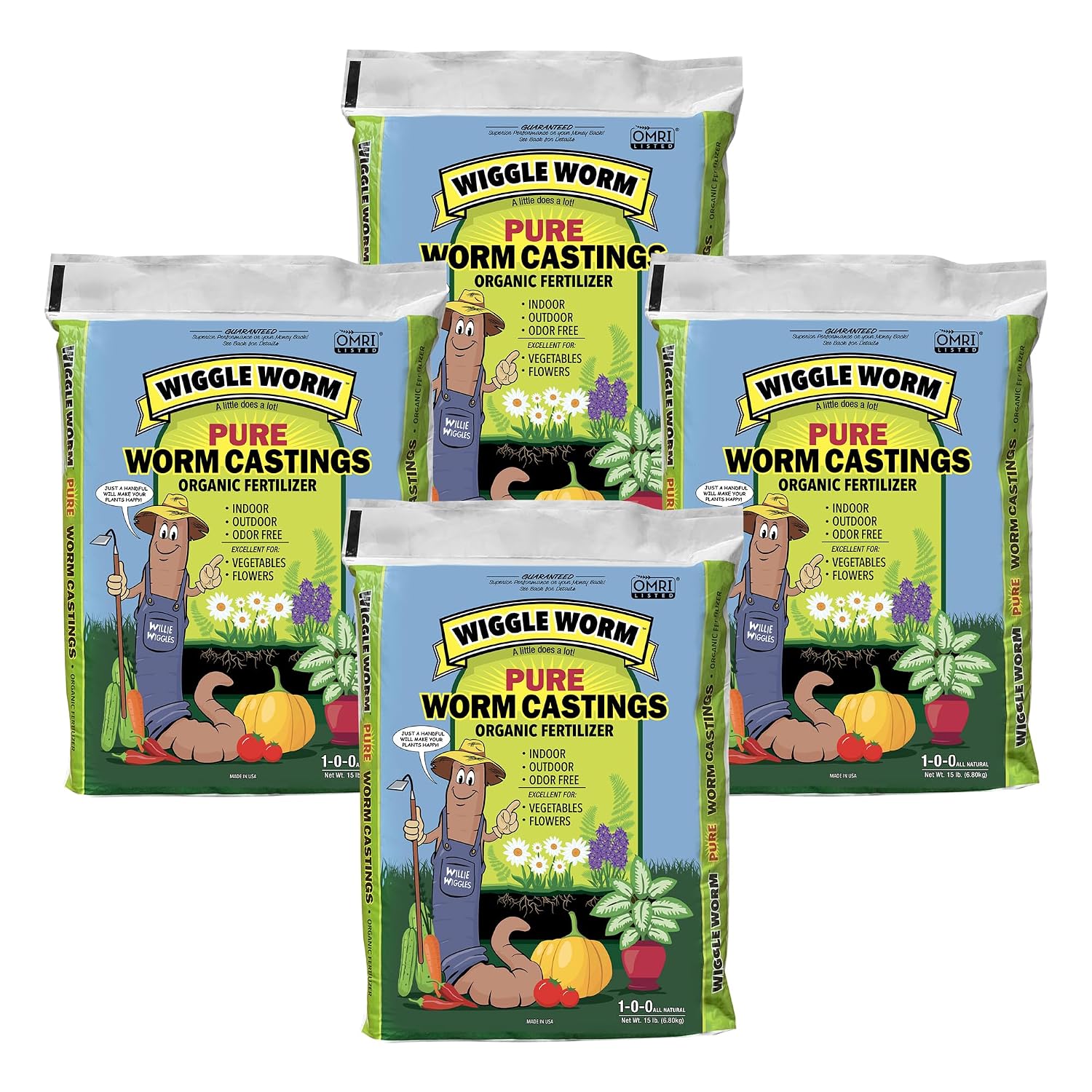 Wiggle Worm 100% Pure Organic Worm Casting Fertilizer, 15lb | Mineral-Dense Formula Improves Soil Fertility, Aeration & Healthy Root Growth for Houseplants & Vegetables
