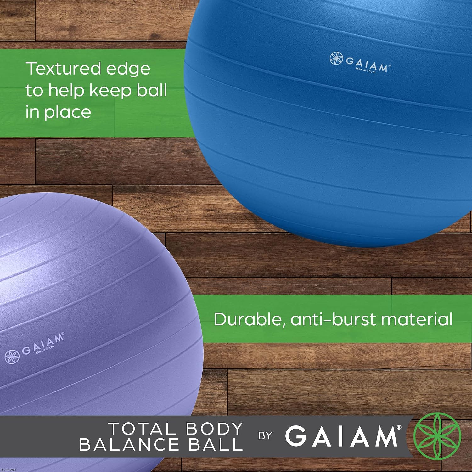 Gaiam Balance Ball Kit, Anti-Burst Stability Ball with Pump | 55cm Anti-Burst Ball | Textured Grip Surface | Air Pump Included | Core & Stability Training | Home Use
