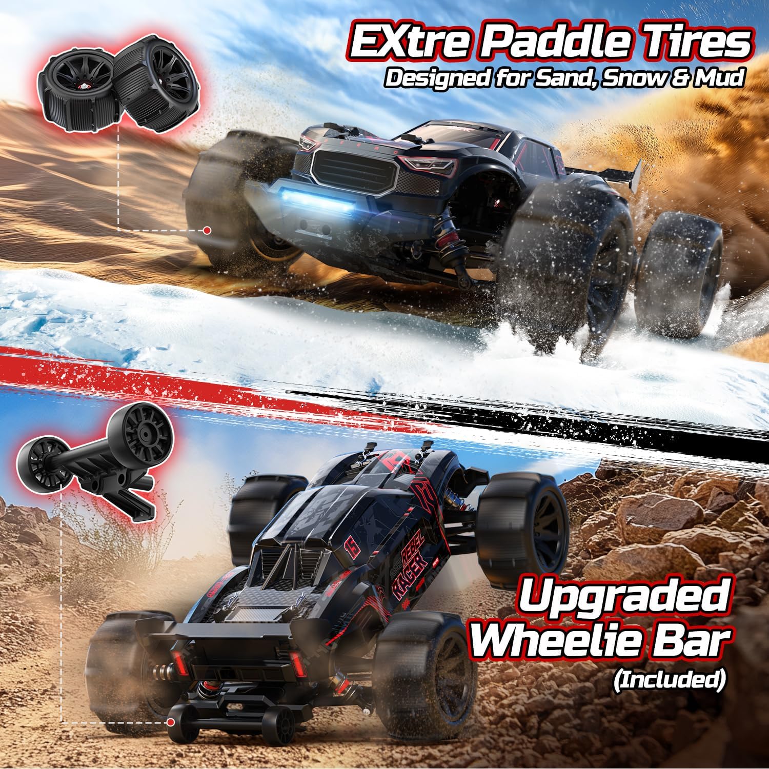 DEERC Fast Brushless RC Car for Adults, 1/14 4WD Off-Road Remote Control Car Truck, 46+ MPH Waterproof All Terrain RC Truggy with 2X 3S LiPo Batteries