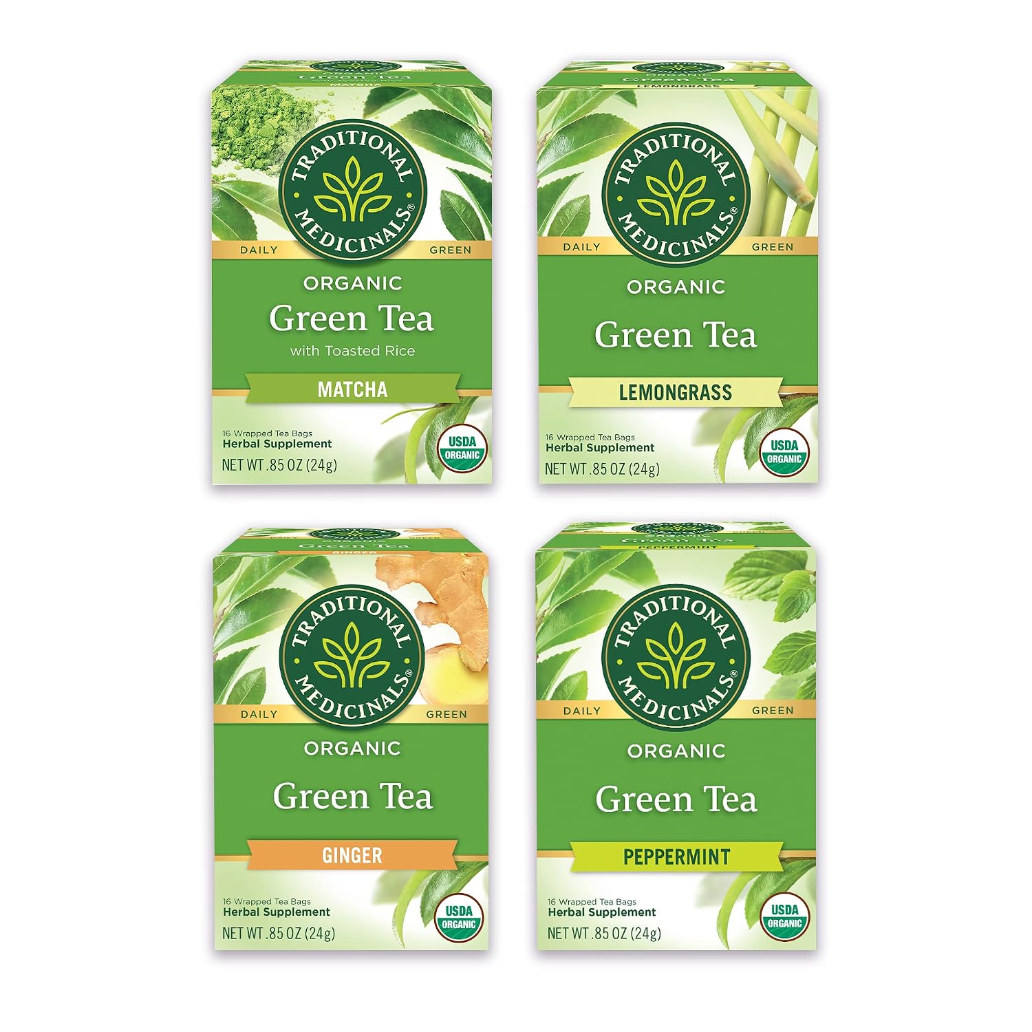 Traditional Medicinals Organic Green Tea Ginger, 16 Tea Bags | Promotes Healthy Digestion, Occasional Nausea & Indigestion Relief, Kosher, Non-GMO