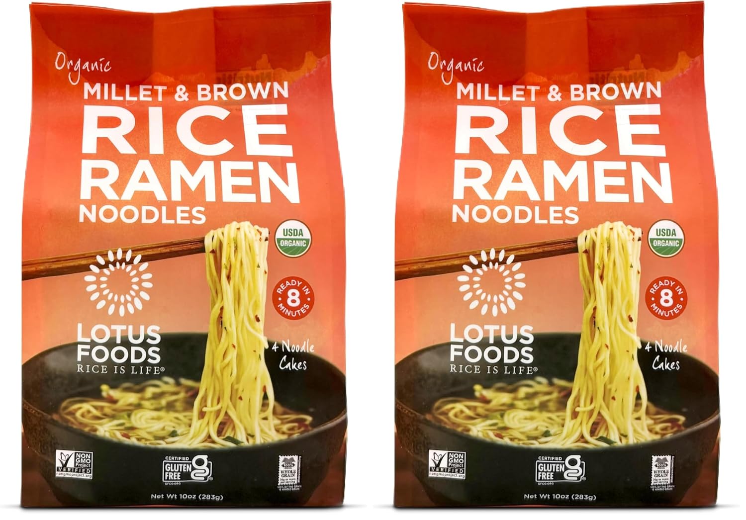 Lotus Foods Organic Millet and Brown Rice Ramen - 10 Oz Bag (Pack of 1) | Noodles, Gluten Free Instant Ramen Noodles, Vegan, Low Sodium, Made with Brown Rice Flour and Millet Flour