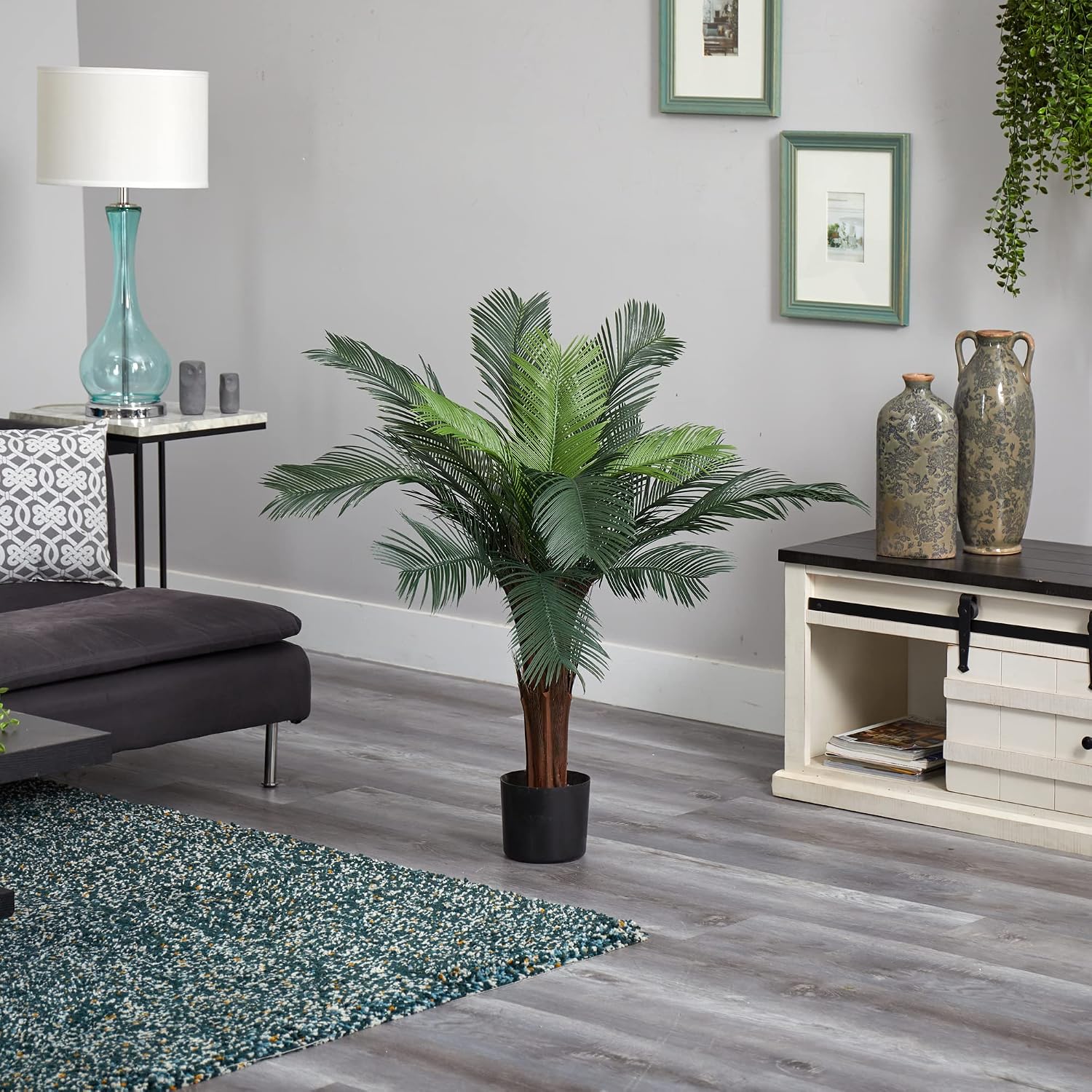 Nearly Natural 3 ft UV-Resistant Artificial Cycas Tree with Pot | Lush Realistic Palm Tree Foliage, Faux Greenery with 15 Robust Leaves