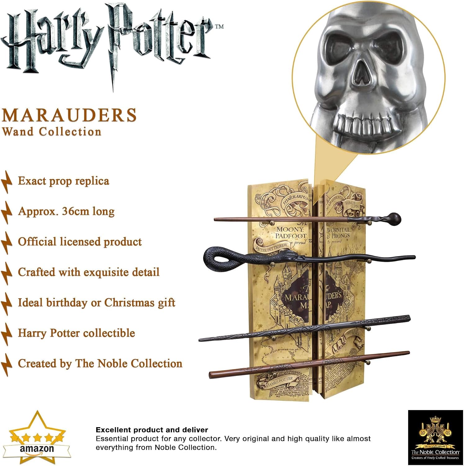 The Noble Collection Harry Potter Marauders Wand Set with Display Stand - 31.5in (43cm) 4 Wizard Wands with Marauders Map Display Stand - Officially