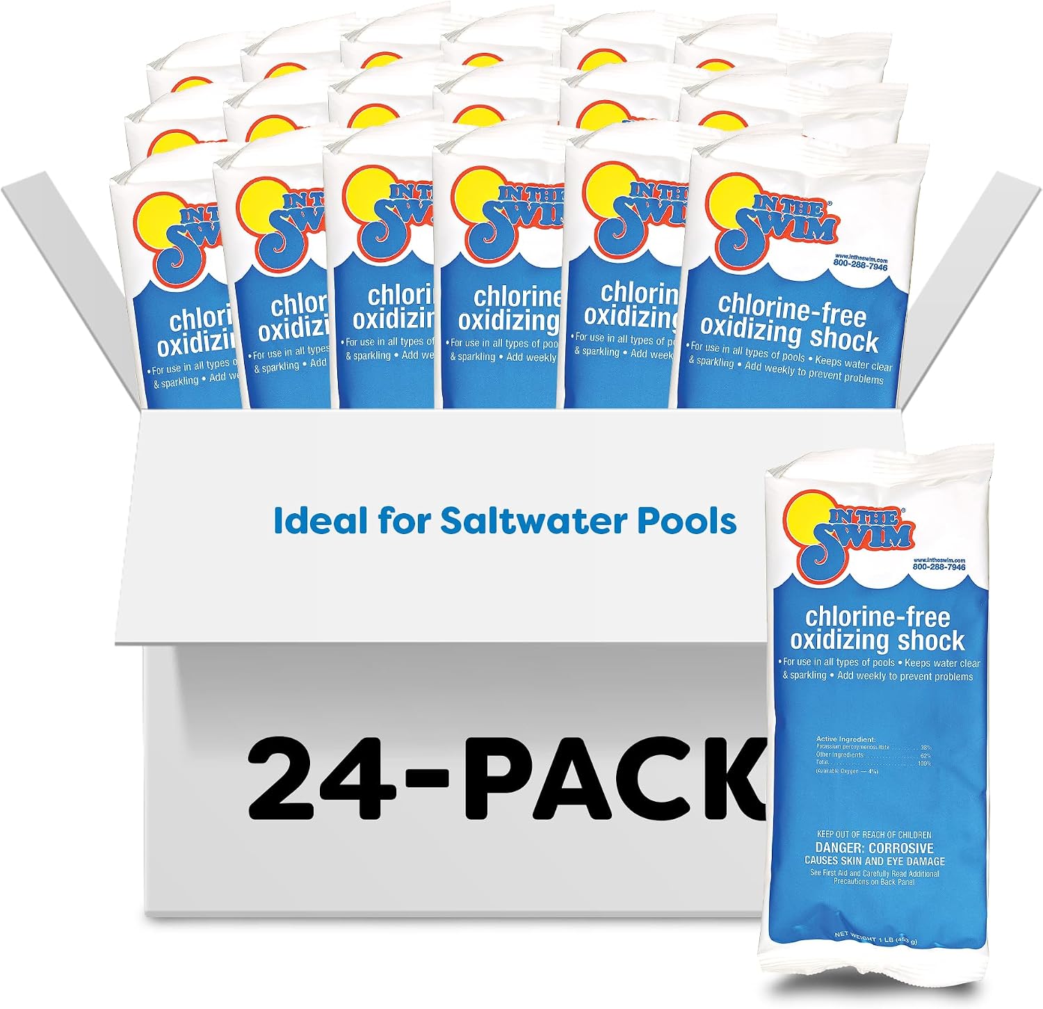 In The Swim Chlorine-Free Pool Shock - 24 x 1 Pound Bags | Quick Dissolving, Fast-Acting, Shock-Oxidizer for Swimming Pools, Spas, and Salt Chlorinated Pools Compatible