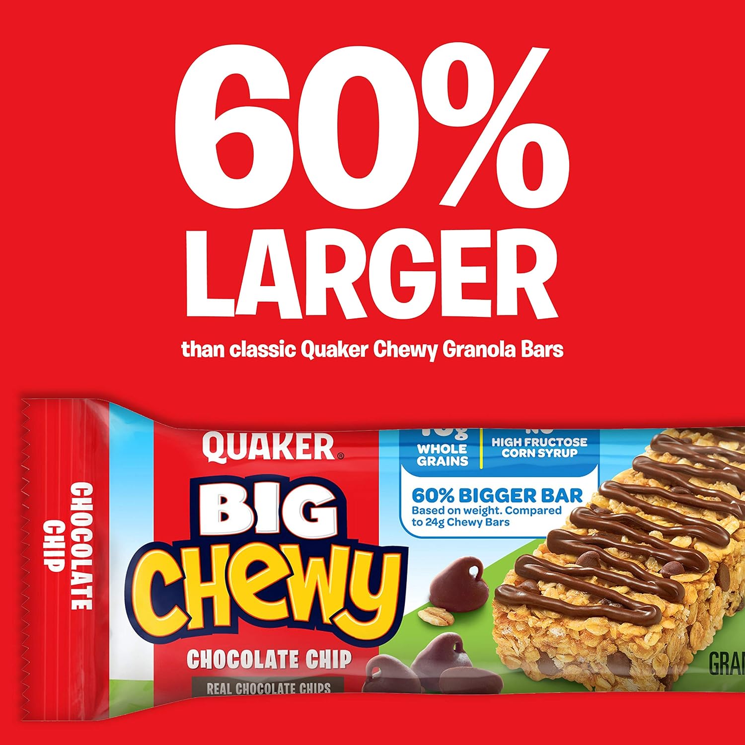 Quaker Chewy Granola Bars, Chocolate Chip, 58 Count - Packaging May Vary