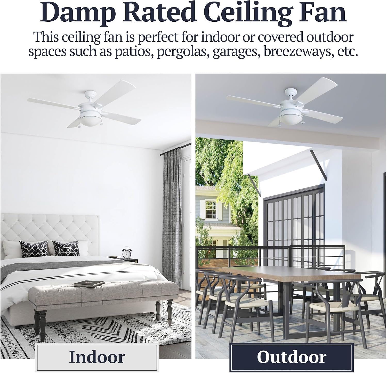 Prominence Home Auletta, 52 Inch Contemporary Indoor Outdoor Ceiling Fan with Light, Pull Chain, Dual Mounting Options, Dual Finish Blades