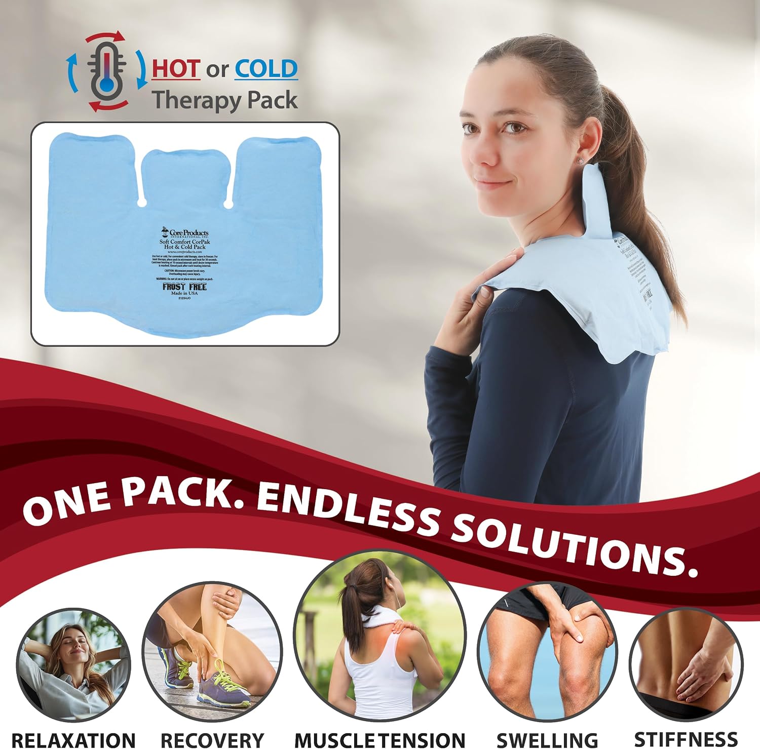 Reusable Hot & Cold Therapy Pack for Knee Back & Shoulder Pain-Trisectional | Flexible reusable therapy pack delivers soothing hot or cold therapy to help relieve pain, swelling, and muscle soreness.