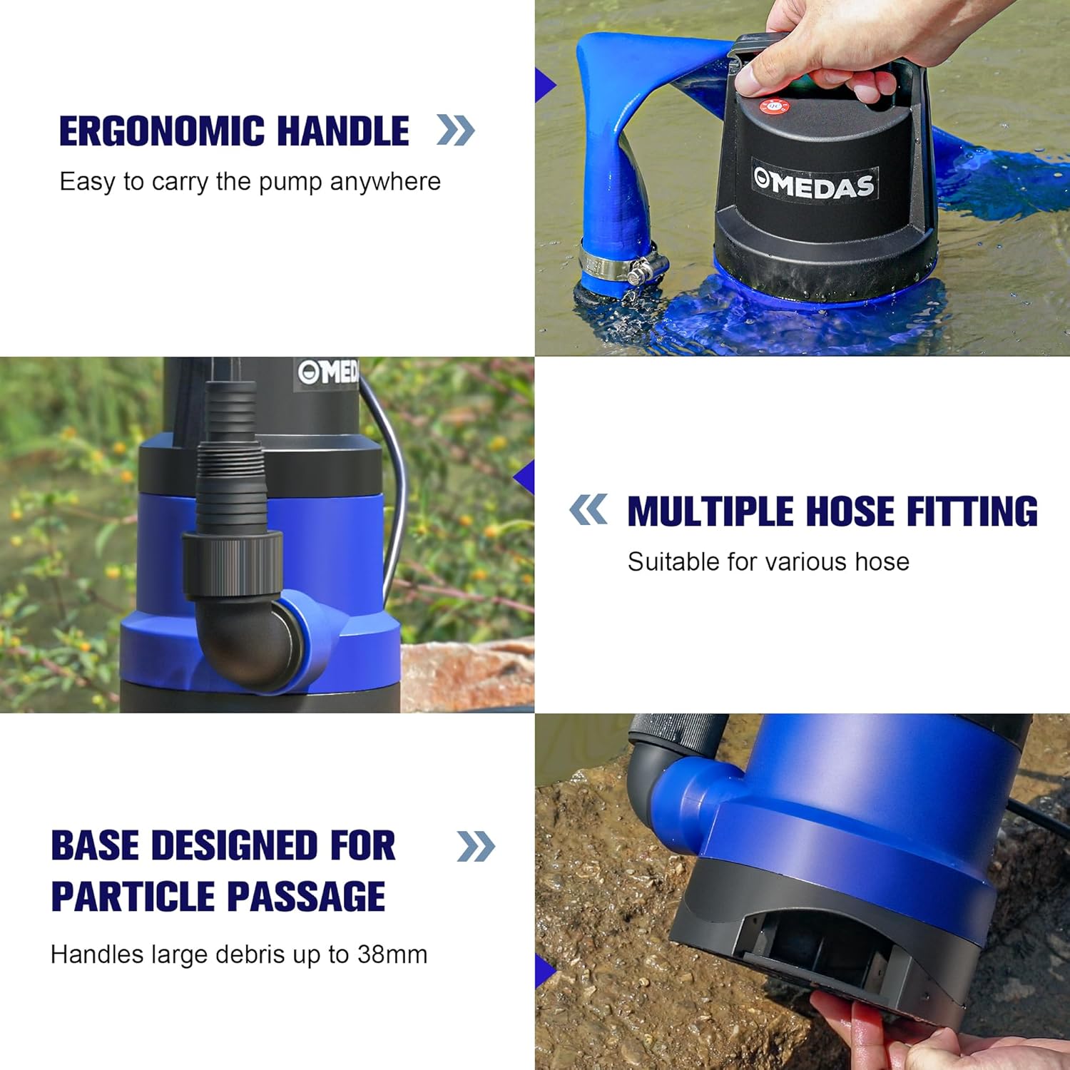 MEDAS 1HP 3434 GPH Sump Pump Submersible Clean/Dirty Water Pump Portable Utility Pump with 16.4ft Cord for Swimming Pool Garden Basement Tub Pond