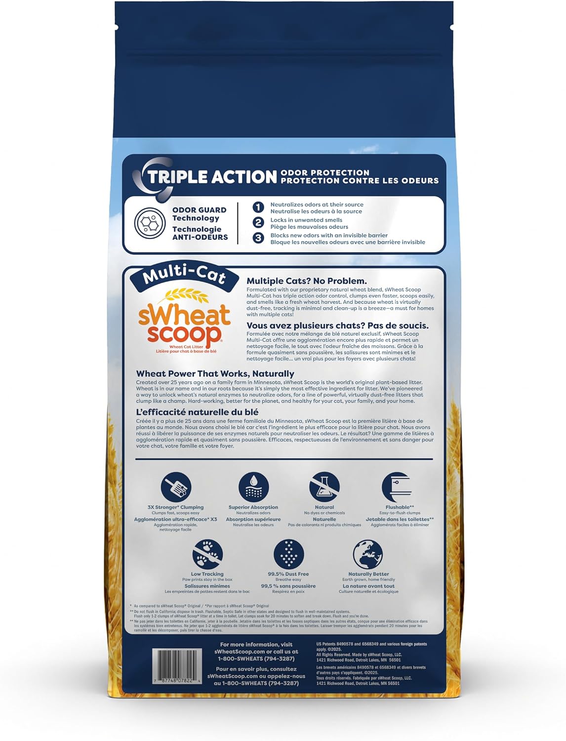 sWheat Scoop Natural Wheat Multi-Cat Litter, Superior Clumping with Odor Neutralizing Enzymes, 25 Pound Bag