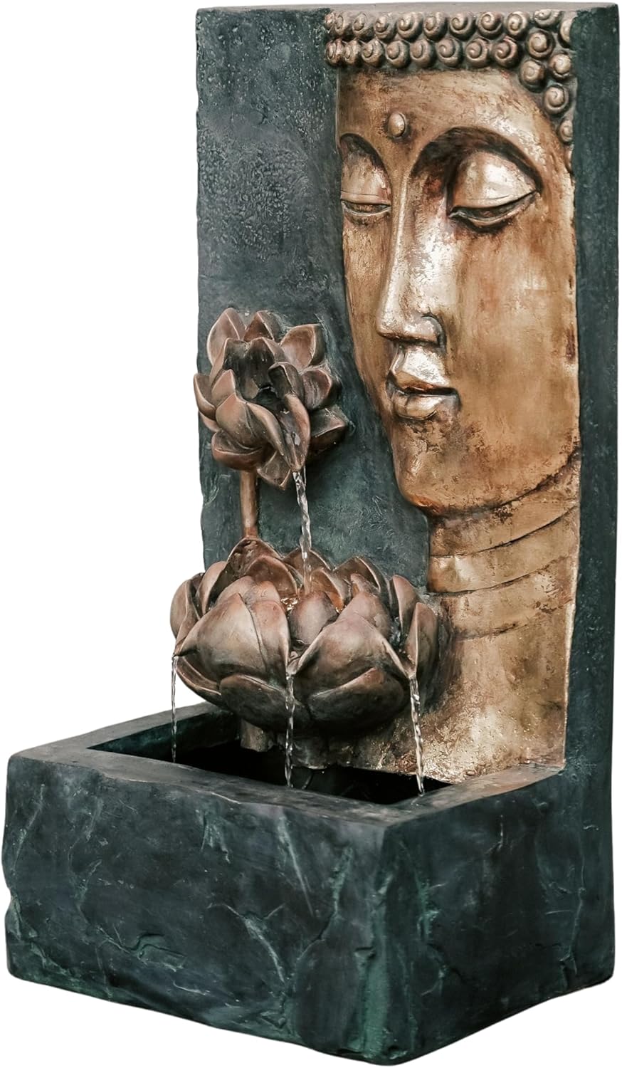 XBrand 30" H Zen Buddha Face Water Fountain w/LED Light & Pump, Indoor/Outdoor Freestanding, Relaxing Zen Décor