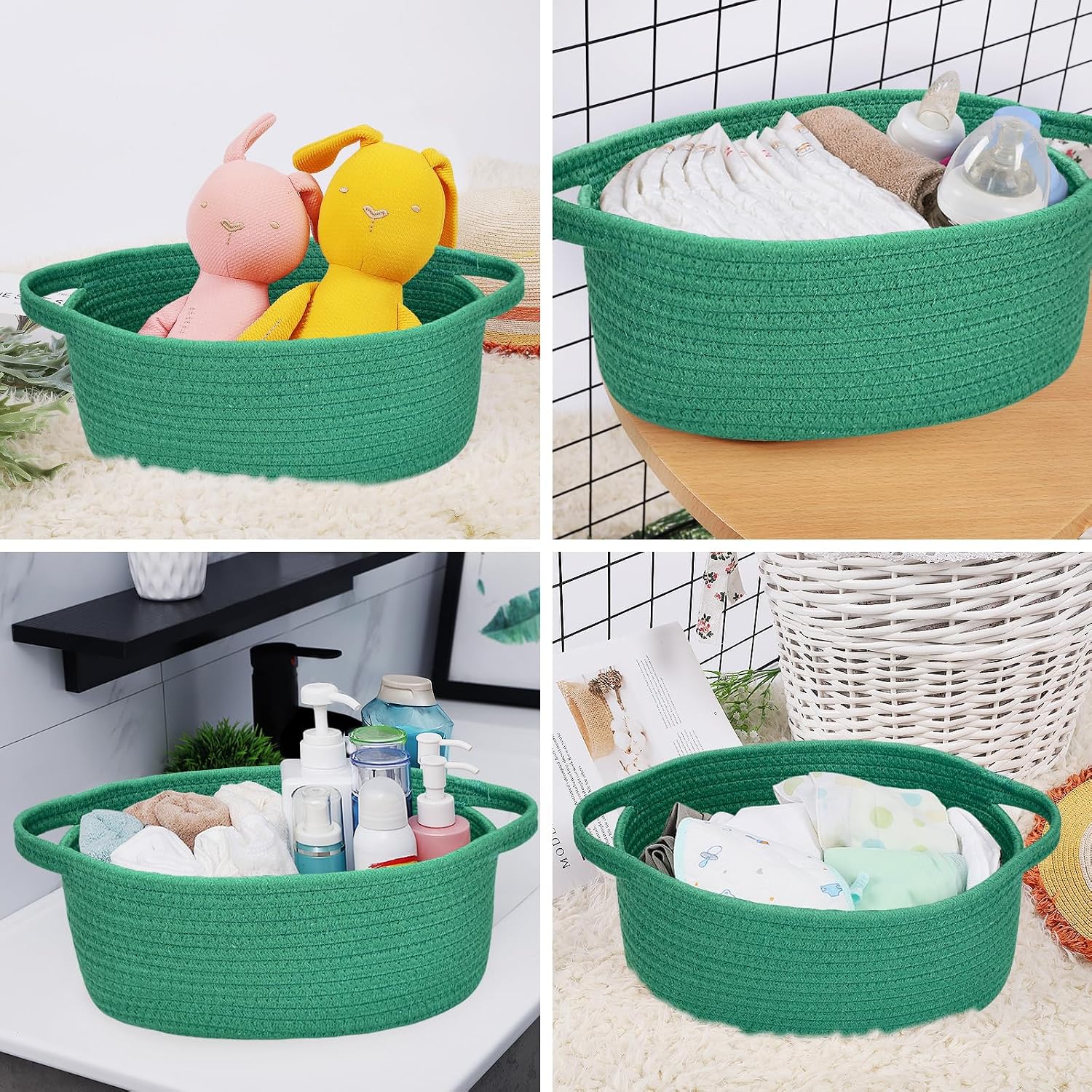 ABenkle Small Basket with Handles, Boho Decorative Rope Woven Dog Cat Toy Storage Bin Shelf Storage Organizer, Easter Christmas Gift Basket, 12"x8"x5"