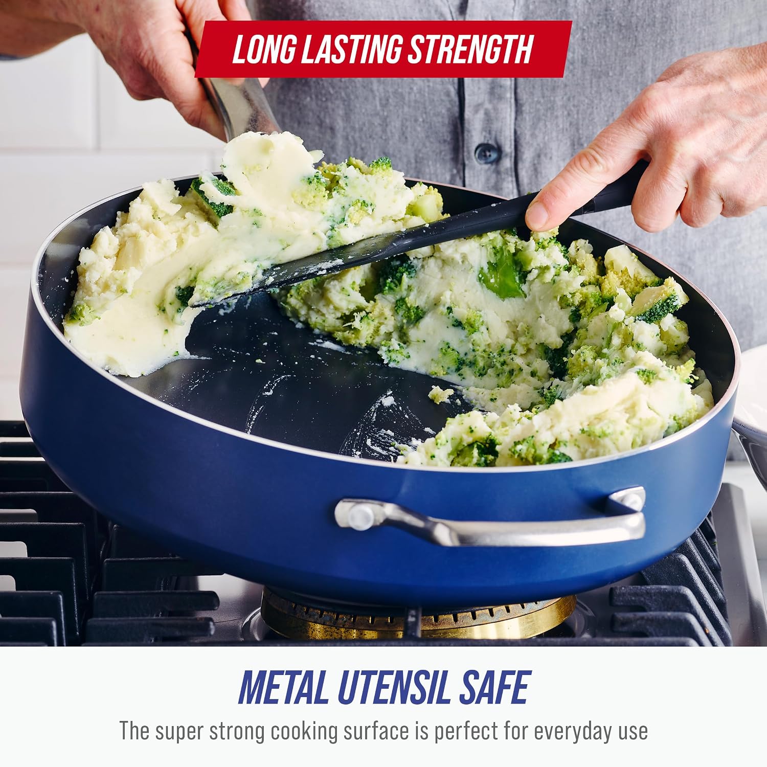 Blue Diamond 10" Diamond Infused Ceramic Nonstick Frying Pan Skillet, Blue | PFAS-Free Ceramic Nonstick, Dishwasher & Oven Safe, Stay Cool Handle, Durable Metal Utensil Safe, Egg & Omelet Pan