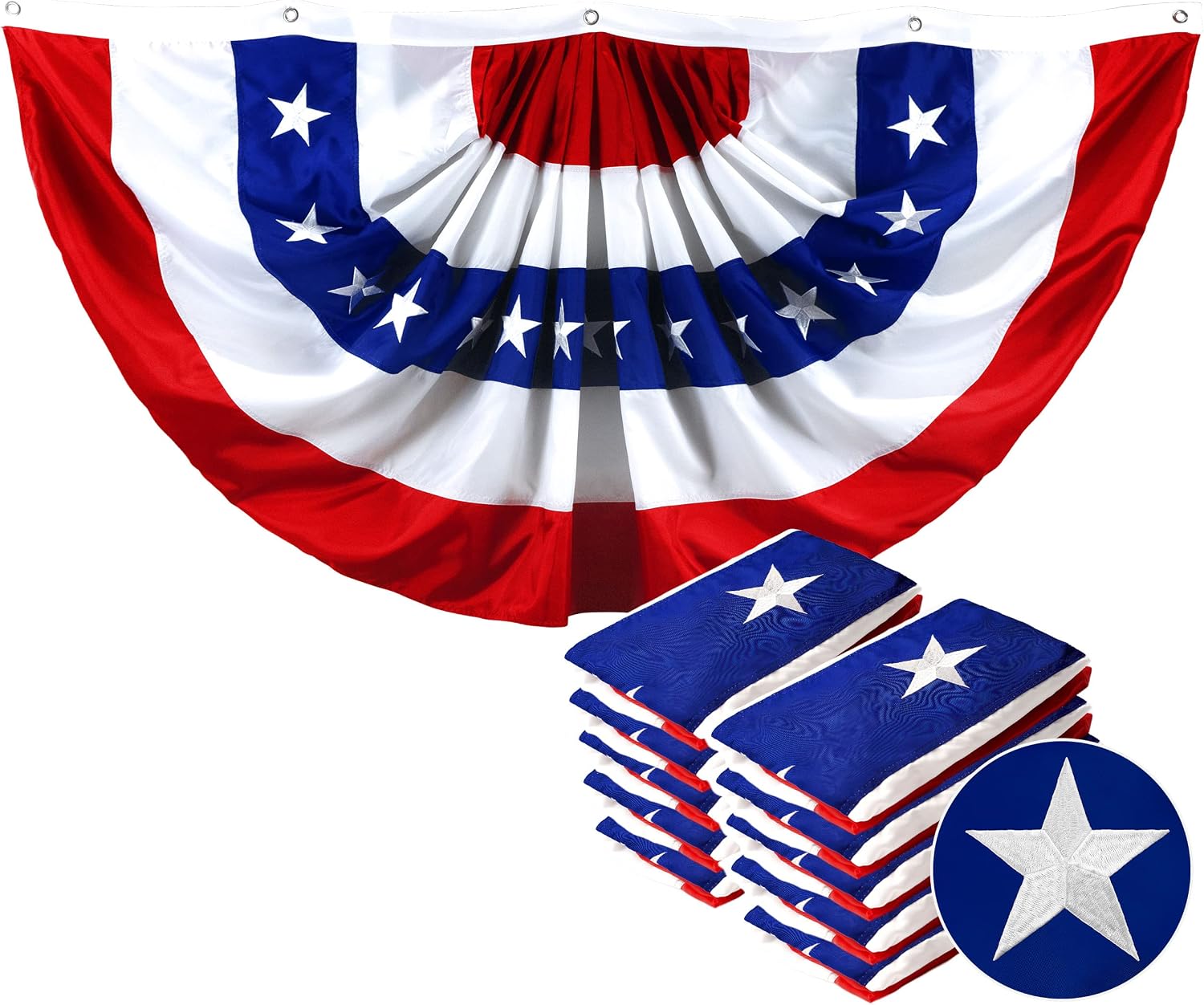 G128 - USA Pleated Fan Flag, 4x8 Feet American USA Bunting Decoration Flags Embroidered Patriotic Stars & Sewn Stripes Canvas Header Brass Grommets