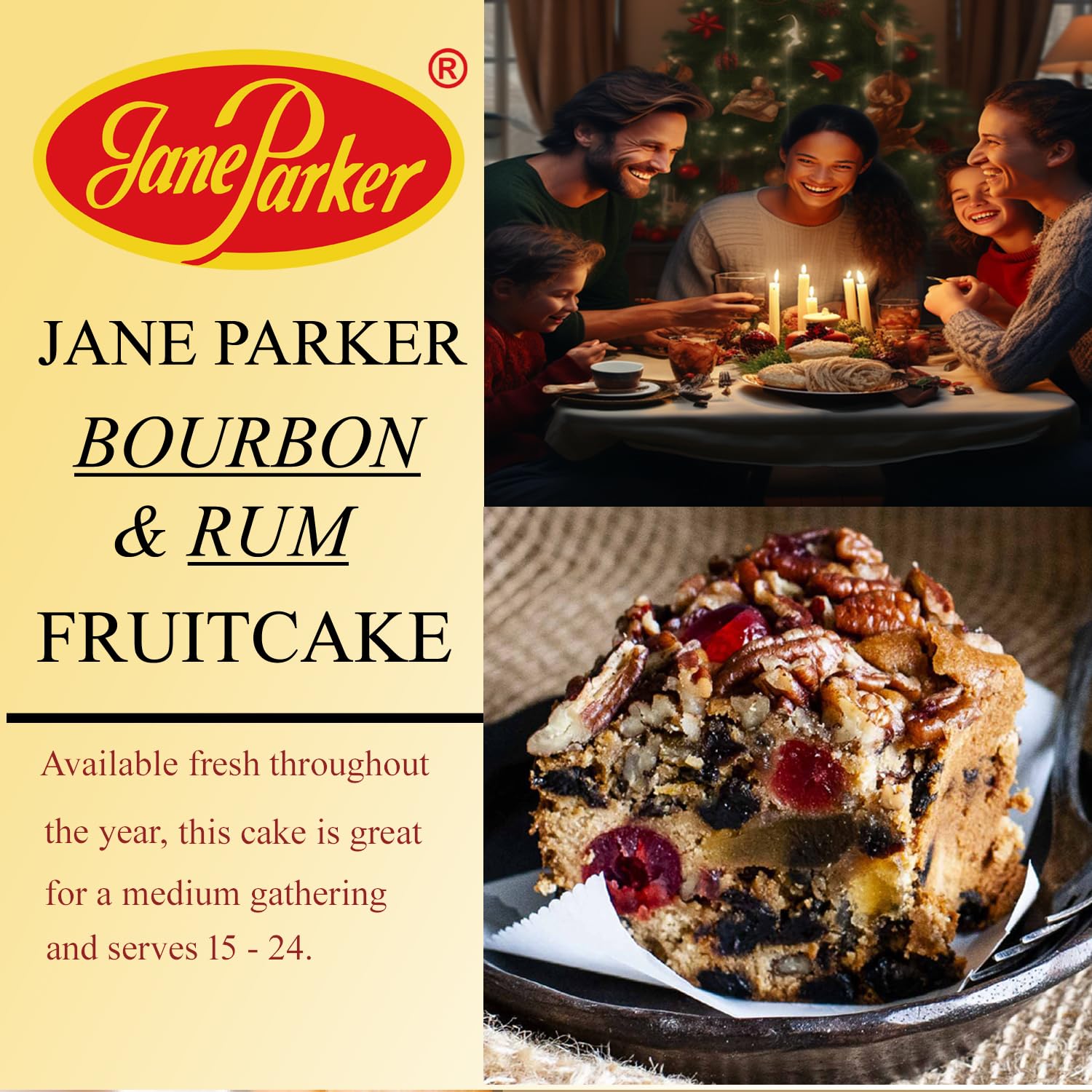 Jane Parker Fruitcake Bourbon & Rum Fruit Cake 3 Pound (48 Ounce) Ring in a Collectible Holiday Tin-Holiday-Christmas Cake-The Best Fruitcake You