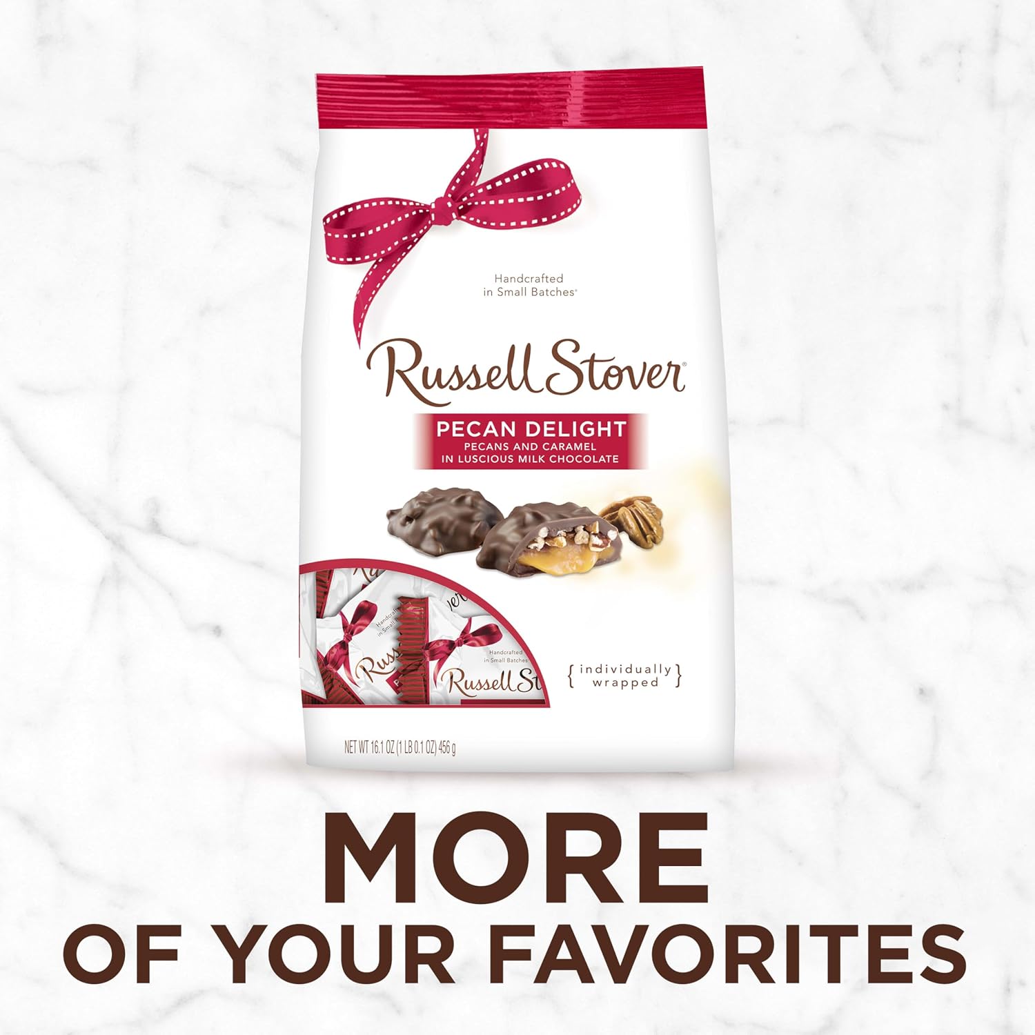 Russell Stover Pecan Delight Gusset Bag 16.10 Ounce Russel Stover Milk Chocolate Covered Candy Pack, Crunchy Pecans and Buttery Caramel Covered In Sweet Milk Chocolate Candy, Individually Wrapped | Individually Wrapped Pieces, Crunchy Pecans, Buttery Car…