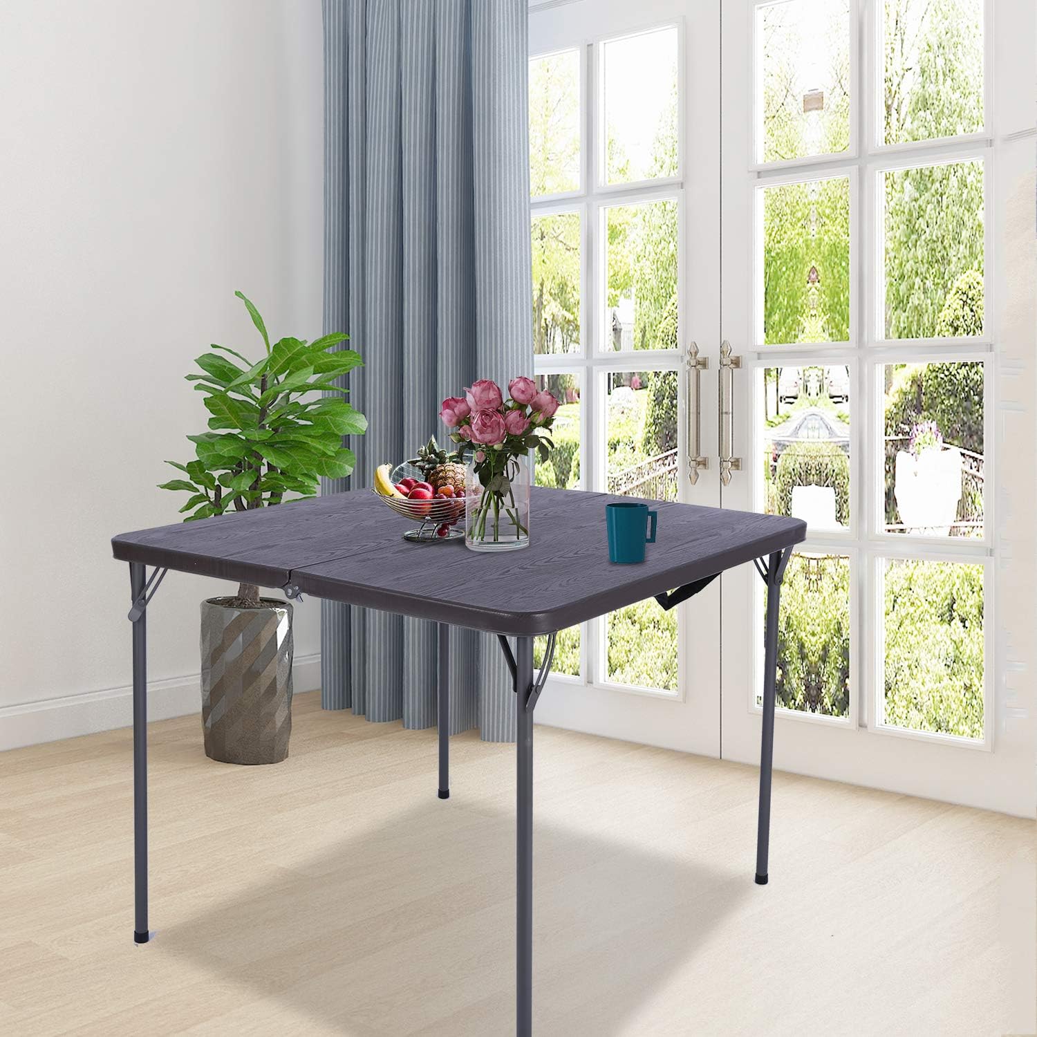 REDCAMP 34" Square Folding Card Table with Resin Top, Portable Fold in Half Small Card Tables with Collapsible Legs for Adults Indoor Outdoor Use