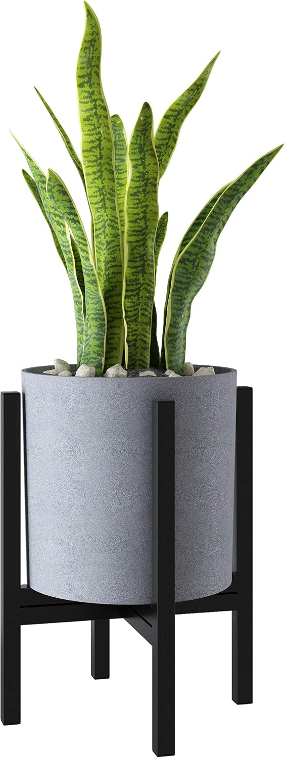 FaithLand 14 Inch Fiberstone Planter - Lightweight Modern Cylinder Plant Pot with Drainage Hole & Plug, Indoor Outdoor Use, Matte White