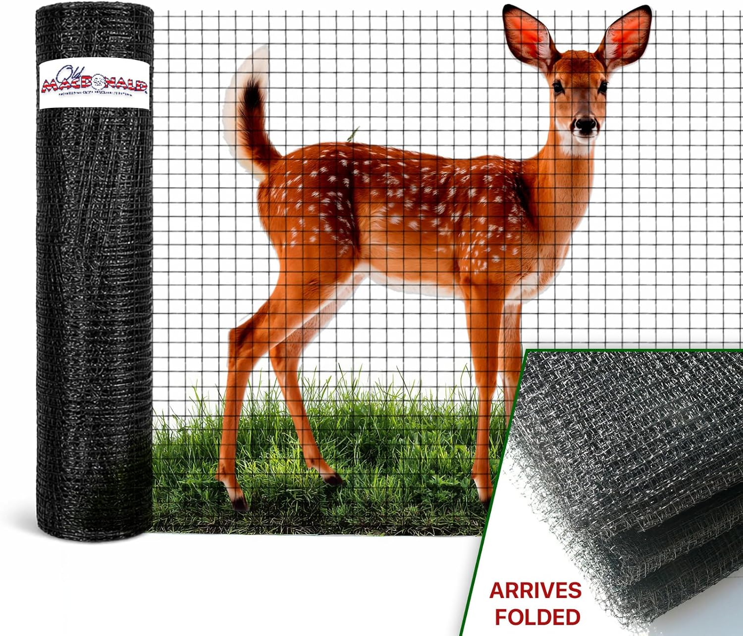 OldMacDonald Deer and Animal Fence Barrier Netting (55gr/sq m.) 7.5' x 330' (2.3m x 100m) (mesh 19x19mm) - Folded for Shipping