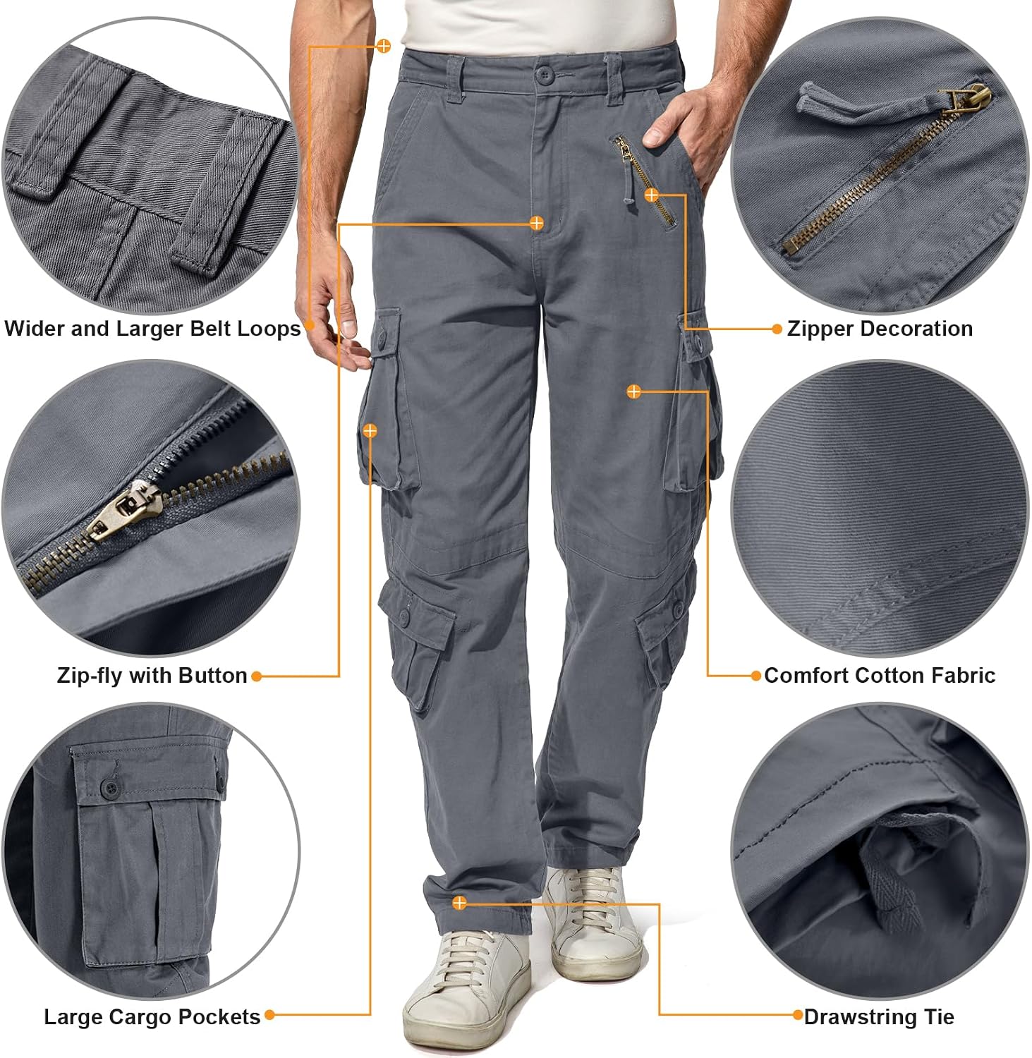Mens Cargo Pants Camo Work Tactical Rip Stop BDU Casual Army Military Pants | 100% Cotton,Wear Resistant,Breathable,Sweat-absorbent,Men's Wild Cargo Pants with 8 Pockets,Relaxed Loose Fit Hiking Pants
