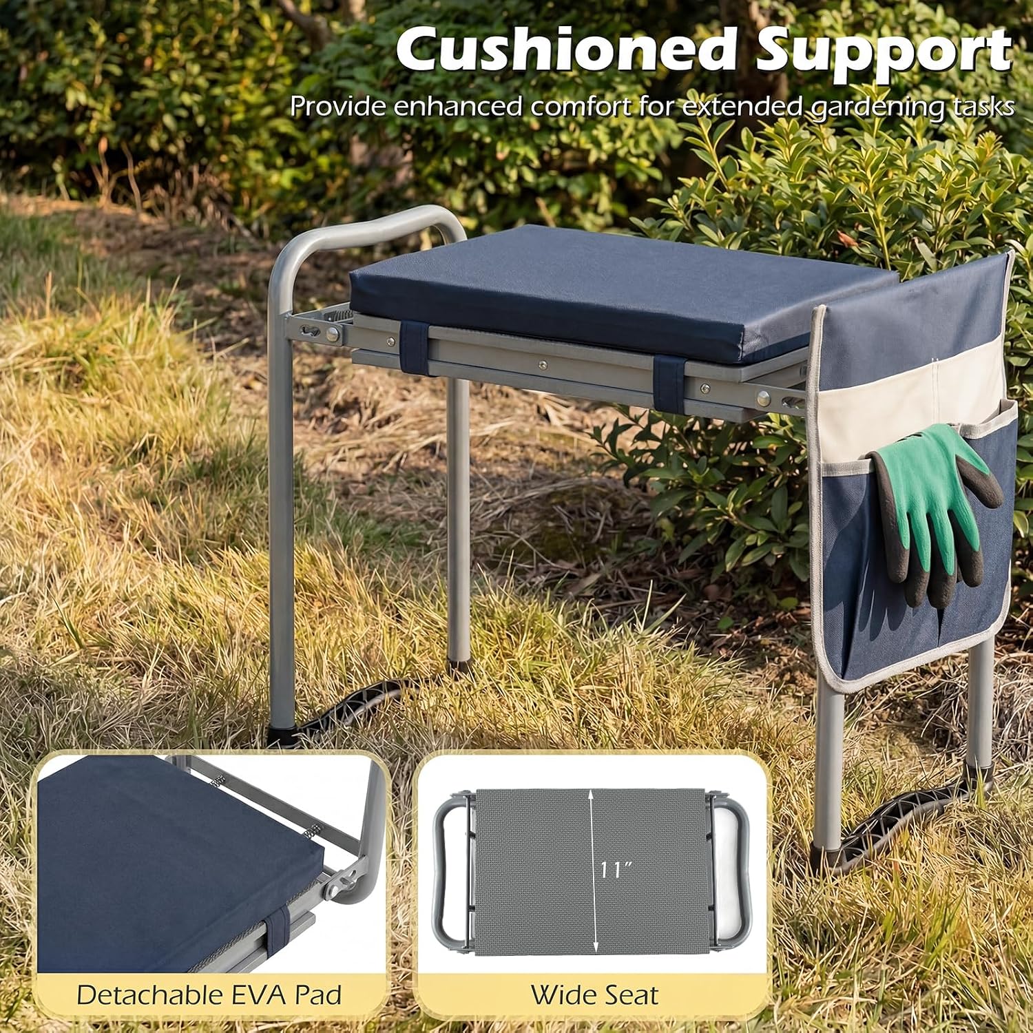 Goplus Garden Kneeler and Seat, Foldable Garden Bench for Kneeling & Sitting, Widened 8" EVA Soft Foam Pad