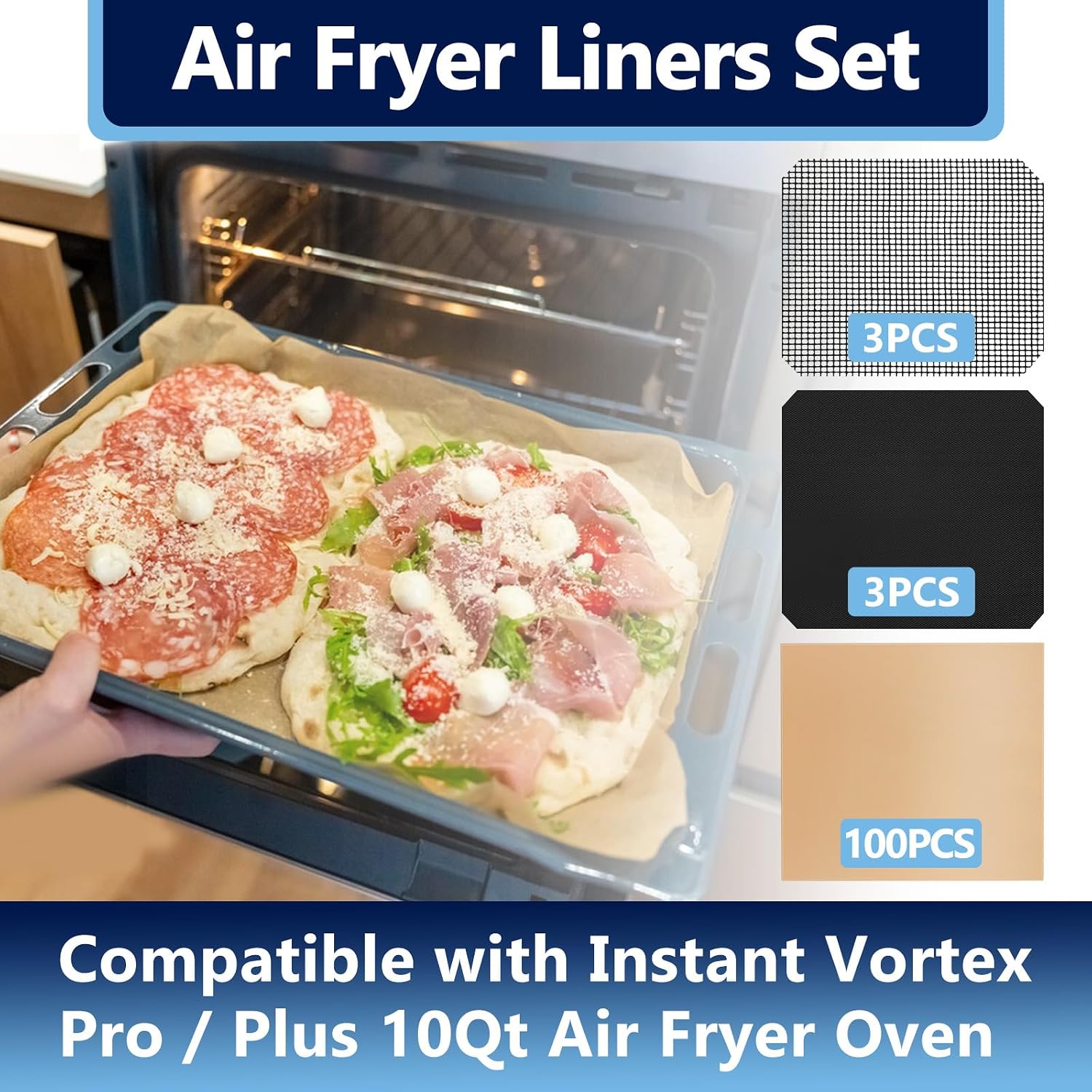6Pcs 9×10 inch Fryer Oven Liners and 6Pcs Mesh Grill Mats for Instant Vortex Pro Plus 10QT, Non-Stick Oven Liner and Mesh Grill Mats for Toaster, Oven, Microwave