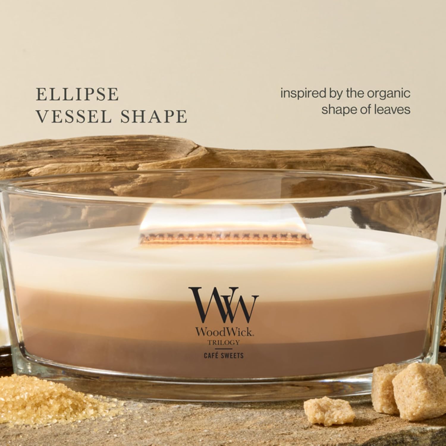 WoodWick Café Sweets Trilogy Holiday Candle Gifts for Women and Men, 9.7 oz Medium Hourglass Trilogy Candle with Crackling Wick