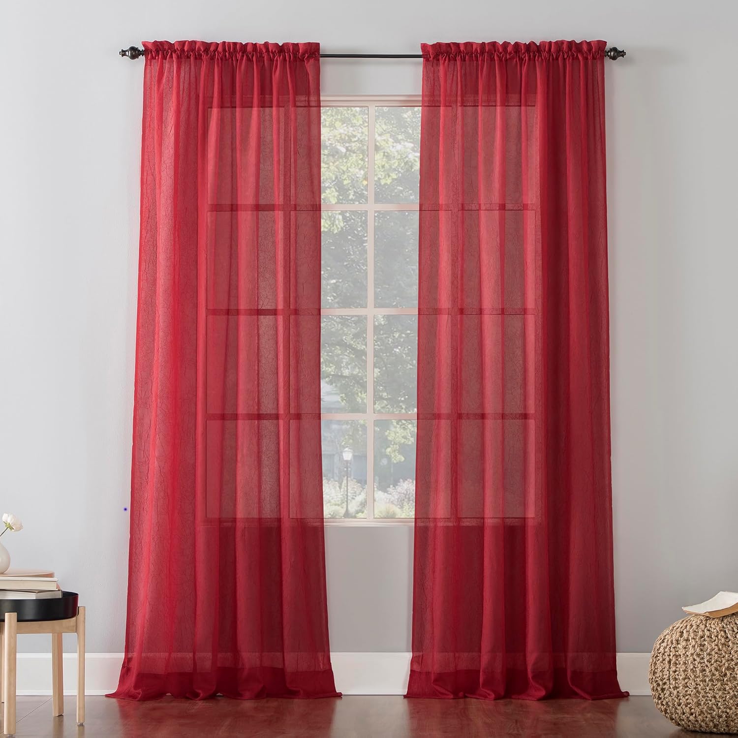 No. 918 Erica Crushed Sheer Voile Rod Pocket Curtain Panel, 51" x 108", Eggshell Off-White