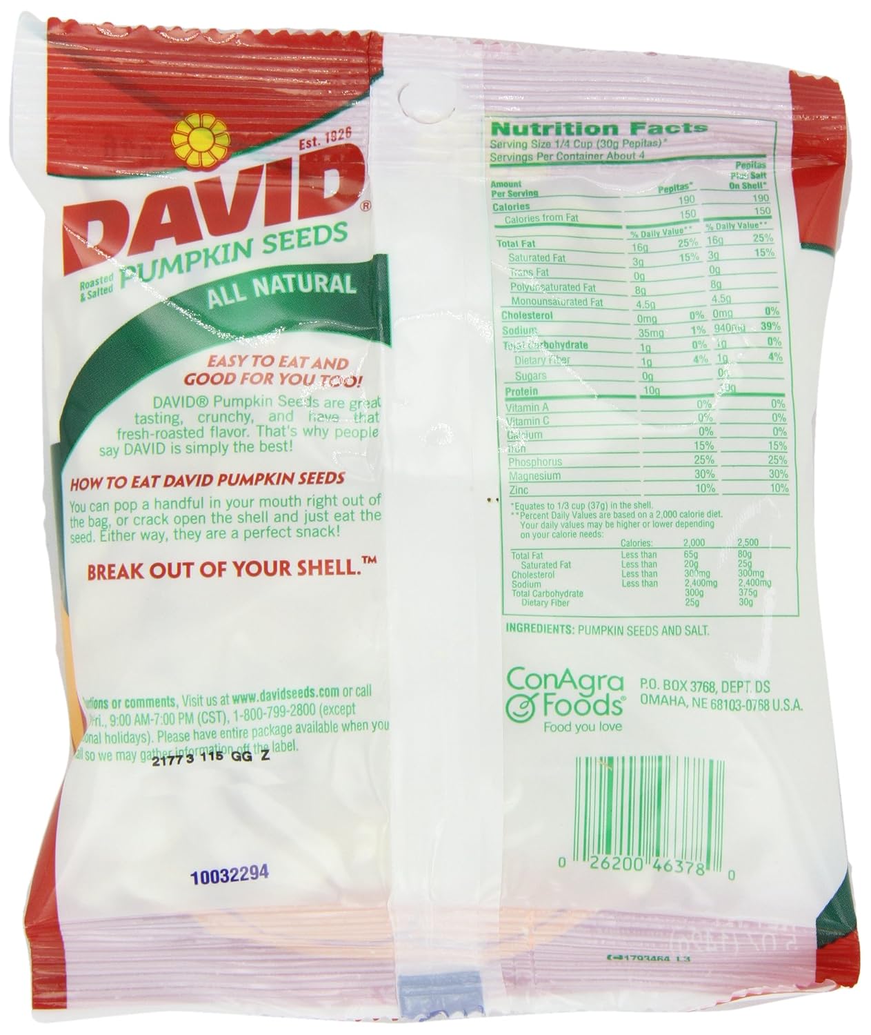 DAVID Seeds Salted and Roasted Pumpkin Seeds, Keto Friendly Snack, 5 OZ Bags, 12 Pack