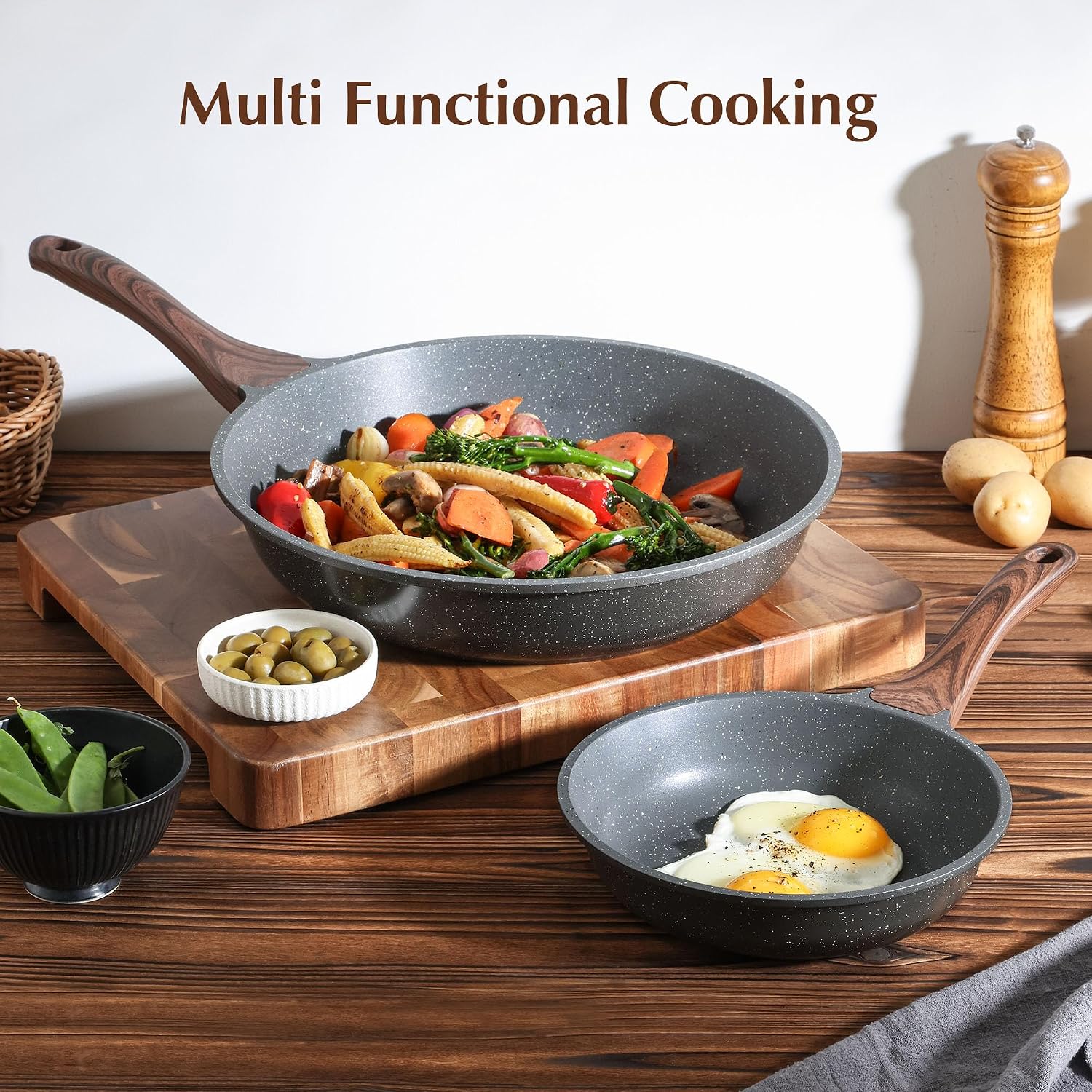 SENSARTE Nonstick Frying Pan Skillet, Swiss Granite Coating Omelette Pan, Healthy Stone Cookware Chef's Pan