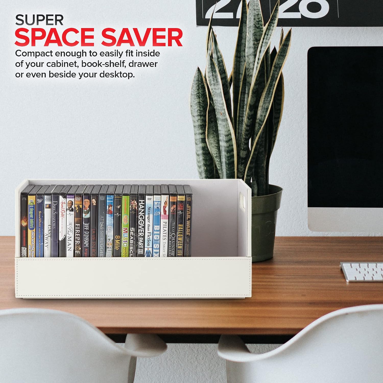 Stock Your Home DVD Storage Box, Movie Shelf Organizer for Blu-Ray, Video Game Cases, CDs, VHS Tape Display Stand, Disc Holder Can Store Up to 28 DVDs, Faux Leather (Espresso)