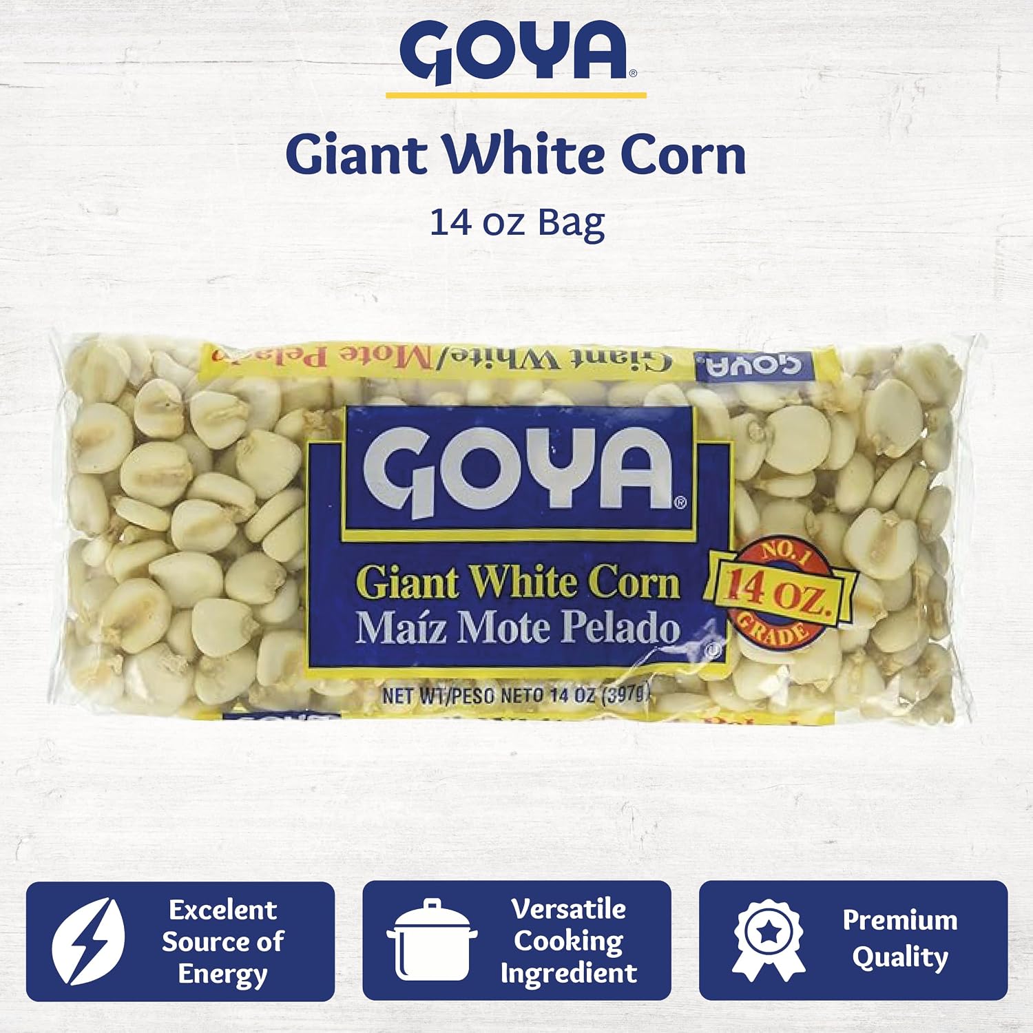 Goya Giant White Corn, Whole White Hominy, Maíz Mote Pelado, Hominy, 14oz | Whole White Hominy, Mexican Corn, Dried White Corn Kernels
