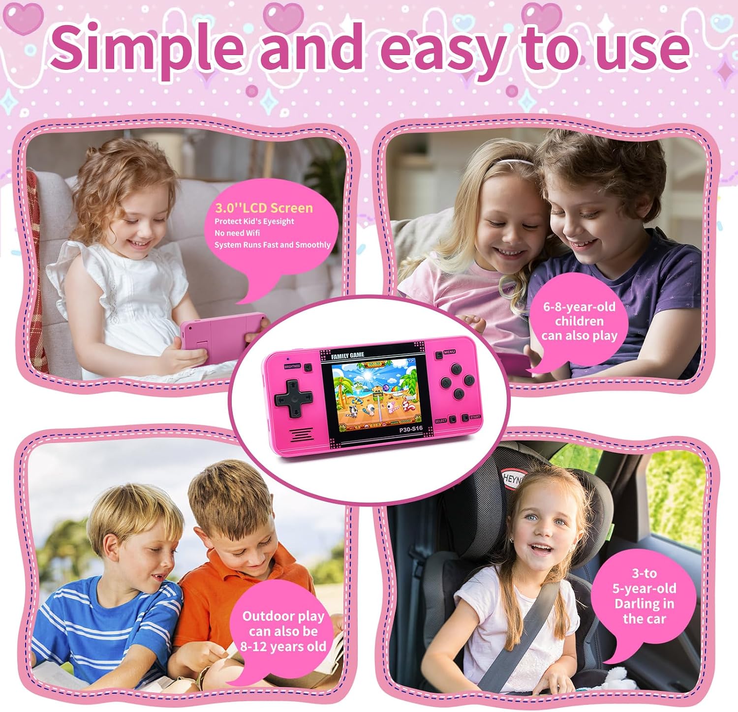 Handheld Game for Kids -Preloaded 220 Retro Video Games, Portable Gaming Player with Rechargeable Battery 3.0" LCD Screen, Mini Arcade Electronic Toy Gifts for Boys Girls (Blue)
