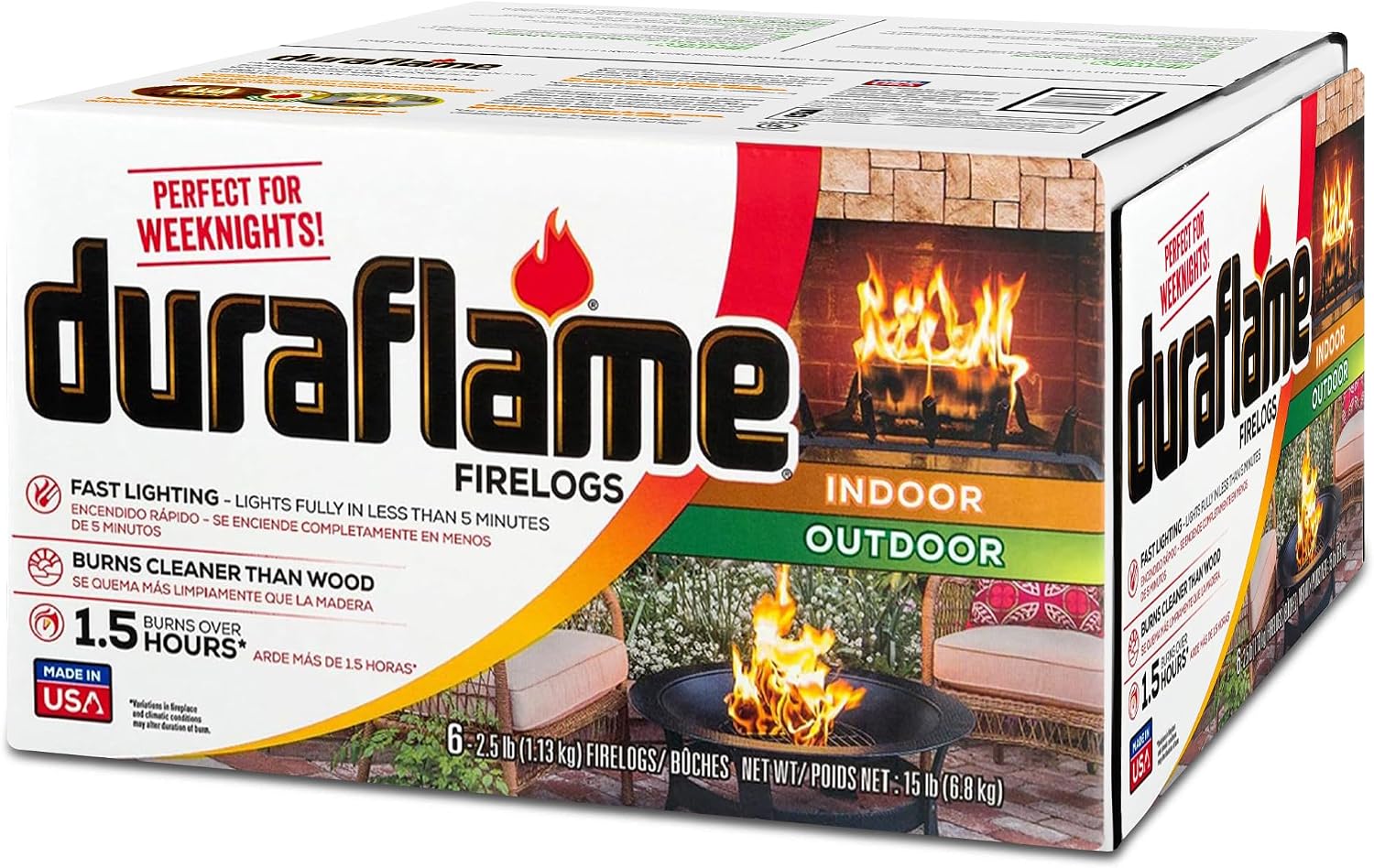Duraflame 2.5lb Indoor Outdoor Quick Light Firelog for Camping, Firepits, Bonfires, and Fireplaces, 1.5 Hour Long Burn Time