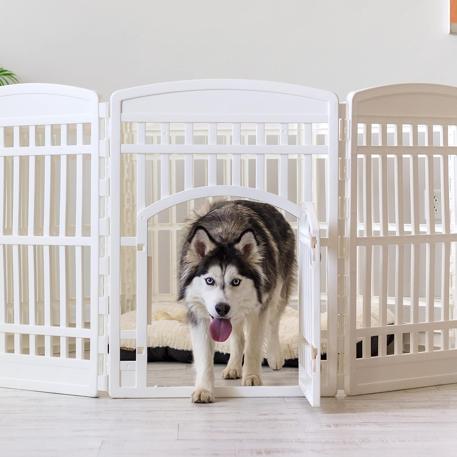 IRIS USA 4-Panel Dog Playpen, Pet Enclosure, Black | Pet Containment, Configurable Layout, Multi-Shape Setup, Custom Pen Configuration, Stable Non-Tip Base, Tool-Free Assembly