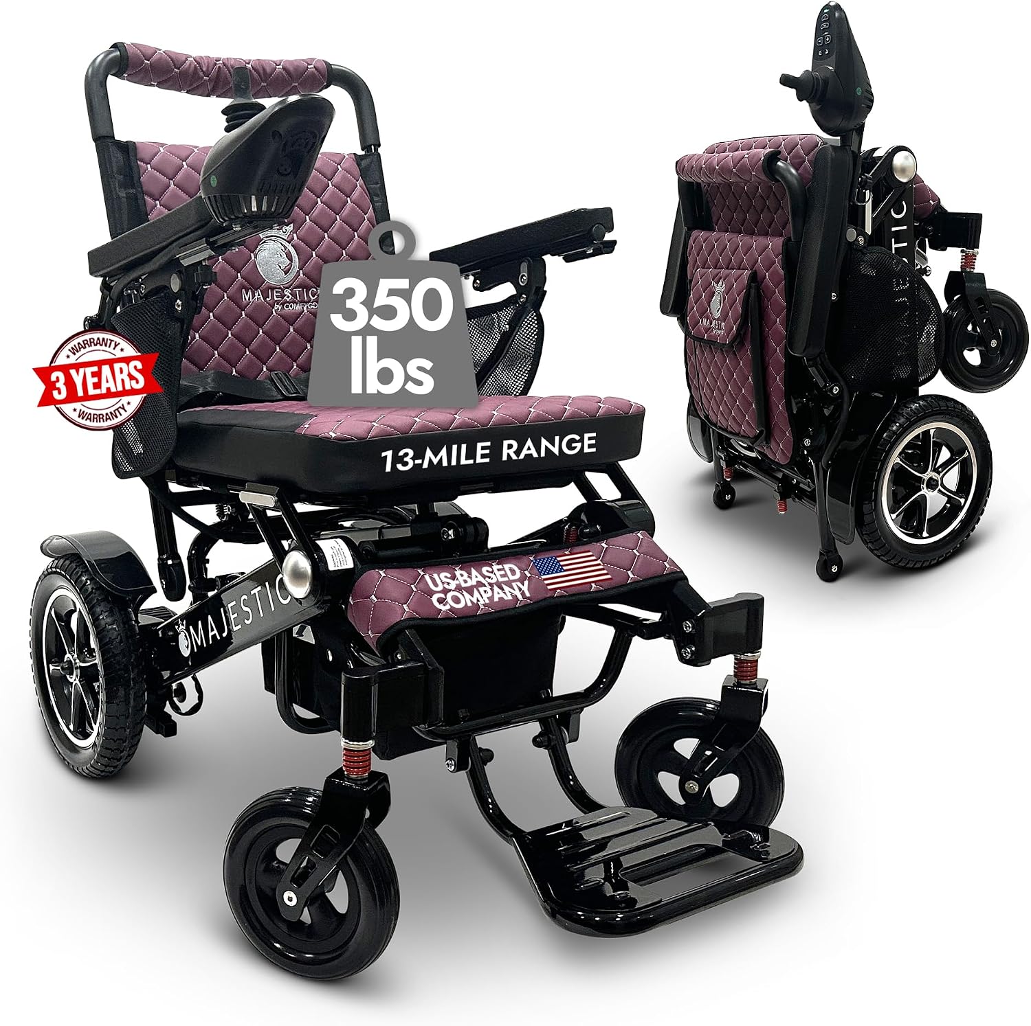Electric Wheelchairs for Adults, 350 lbs Capacity, Up to 13 Miles Range, Lightweight Wheelchair for Seniors, Remote Controlled Wheel Chair