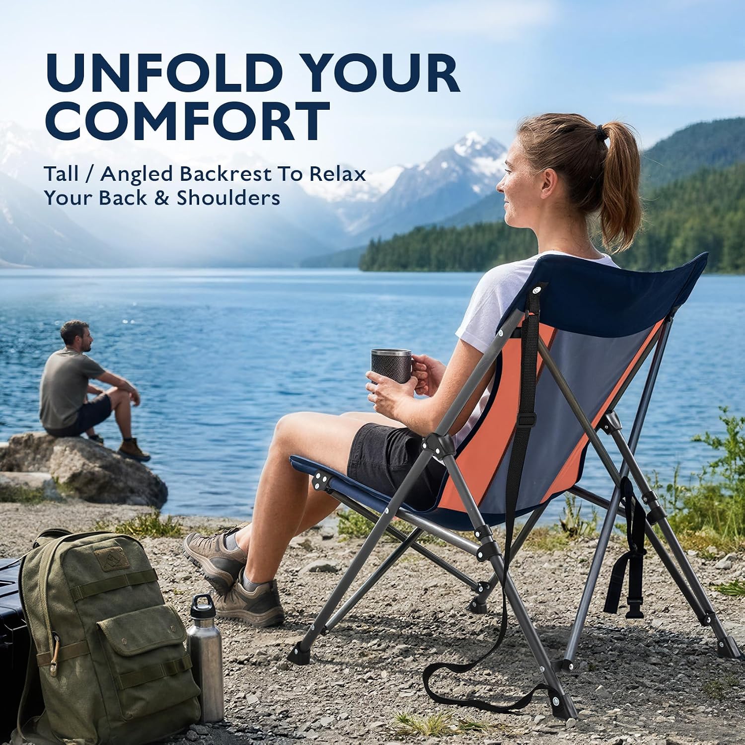 Alvantor® Camping Chair, Full Mesh Folding Beach Chair Breathable High Back Portable Lawn Chair for Outdoor, Armrest, Cup Holder, Easy Use Seat for Travel, Fishing, Pinic, Sports Event, 24"x31"x38"