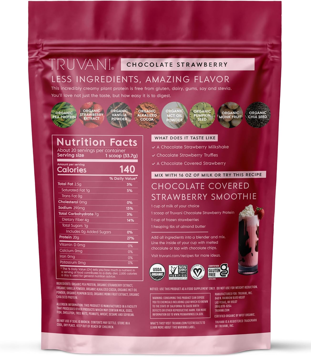 Truvani Organic Plant Based Protein Powder | Chocolate Peanut Butter