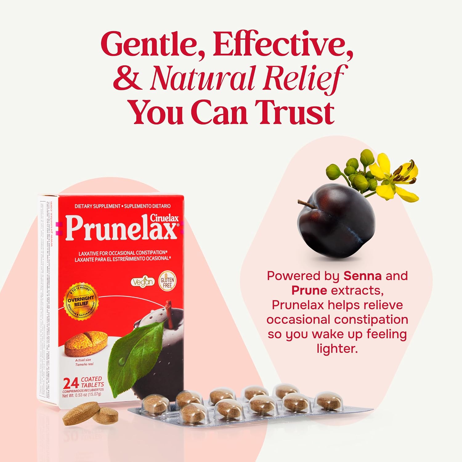 Prunelax Ciruelax Regular Strength Laxative Mini Tablets - Overnight Relief for Occasional Constipation, Senna Extract, Vegan & Gluten-Free