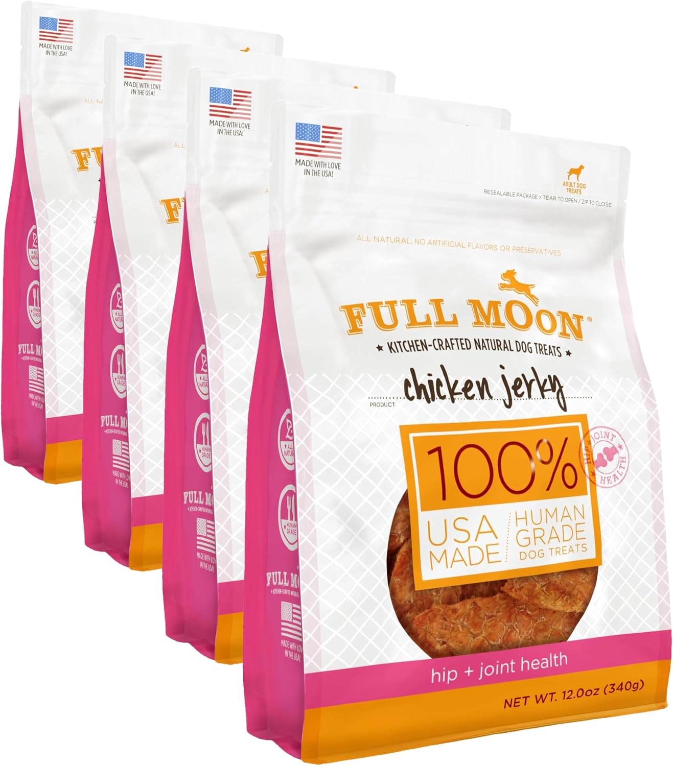 Full Moon® Chicken Jerky Hip And Joint Dog Treats 12 oz | Made withchondroitin, glucosamine and turmeric, Human Grade, No corn, No wheat, No soy, Glycerin Free, Made in the USA