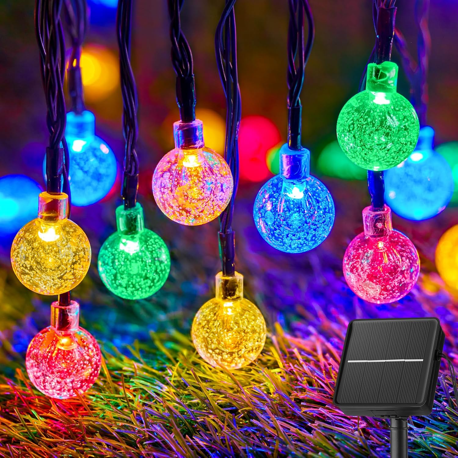 Brightown Solar String Lights Outdoor 60 Led 35.6 Feet Crystal Globe Lights with 8 Lighting Modes