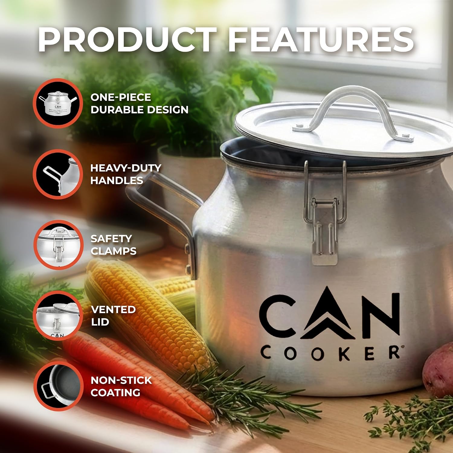 CanCooker Junior Convection Steam Cooker | 2 Gallon | Feeds Up to 10 People | Includes Lid Travel Bag & Recipe Book | Non Stick Coating