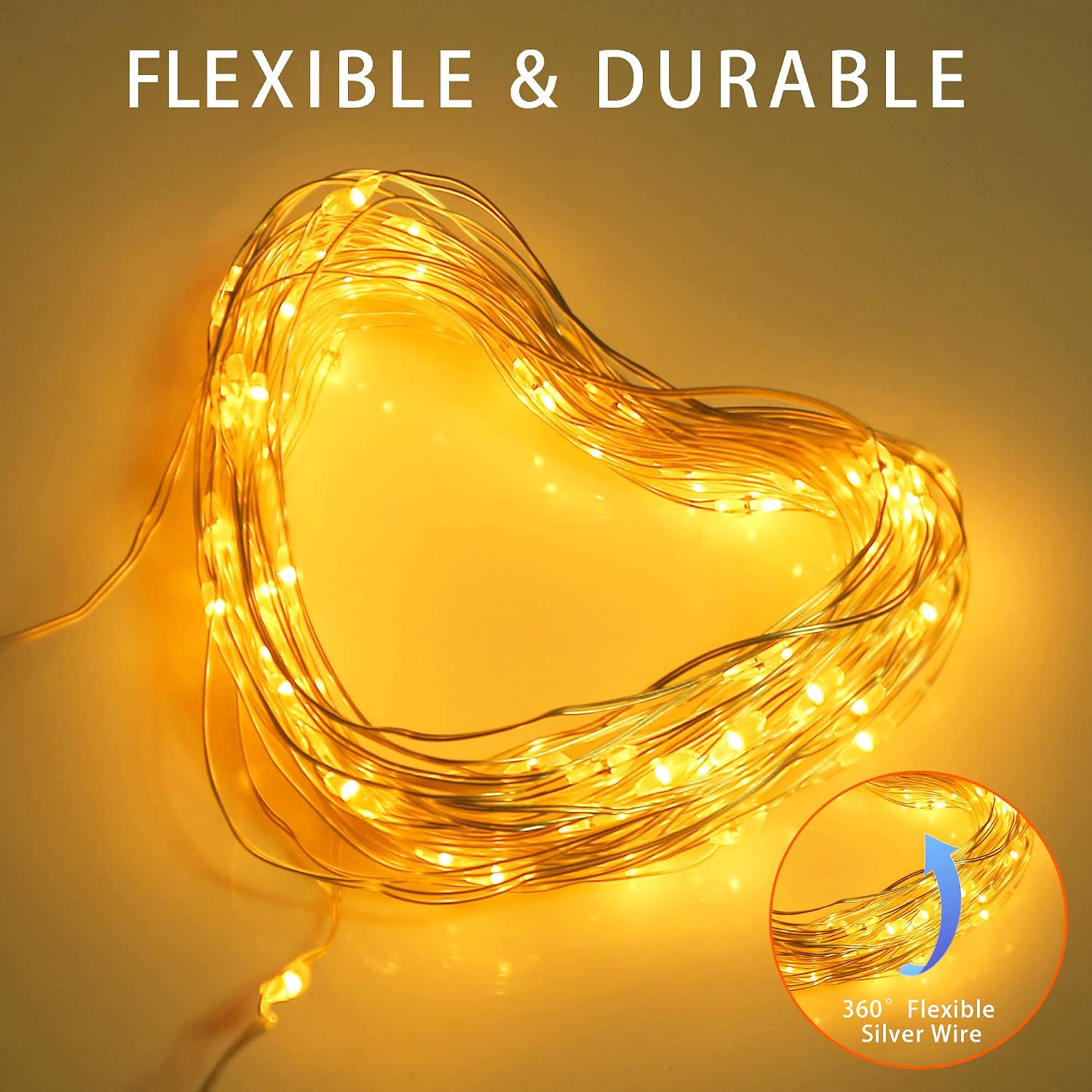 Solar Fairy String Lights, Cool White, 100Led, Outdoor Waterproof