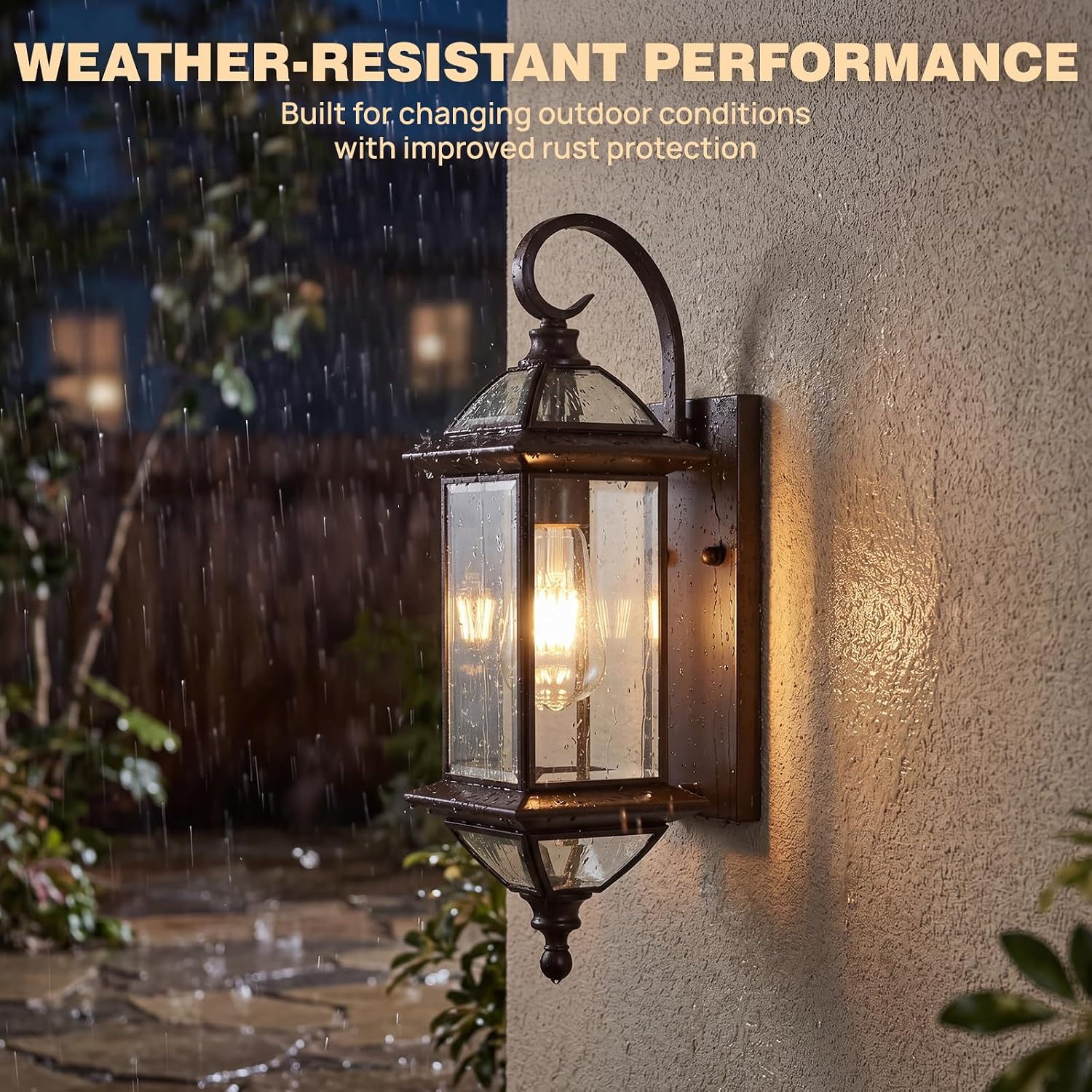 Solid Copper Outdoor Wall Light, 18.5" Oil Rubbed Bronze Porch Lantern with Clear Beveled Glass, Exterior Wall Sconce for Front Door, Garage
