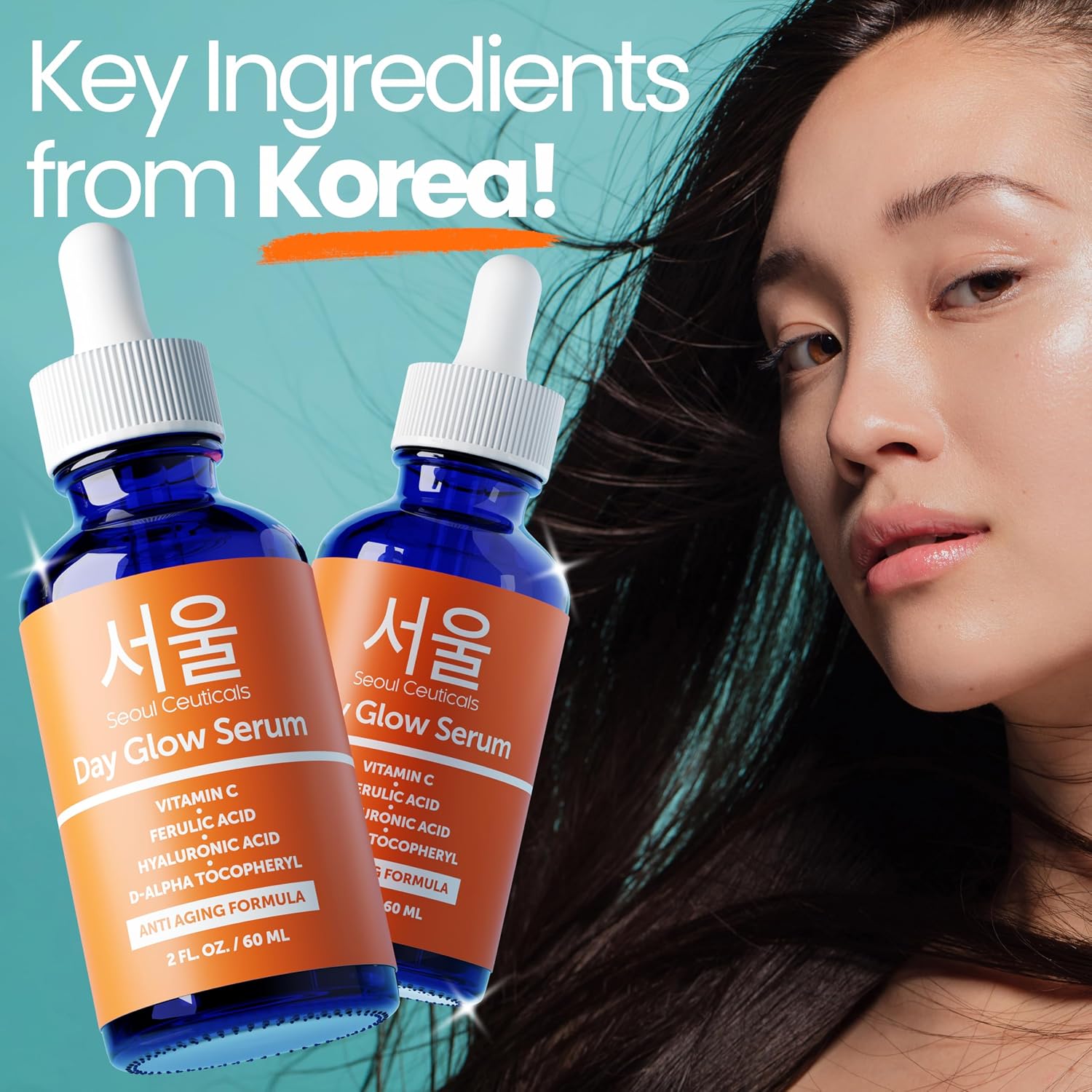 SeoulCeuticals Korean Skin Care 20% Vitamin C Serum for Face + CE Ferulic | 1oz C E Ferulic Vit C Facial Oil with Hyaluronic Acid, Vitamina E, Vegan, Cruelty Free, Anti Aging K Beauty Glow C+E Skincare
