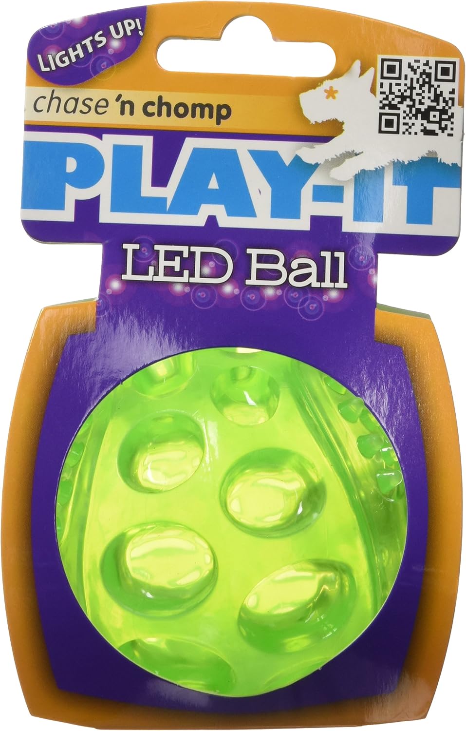 Chase 'n Chomp Durable TRP LED Light Up Fetch Ball Dog Toy, 2.5"