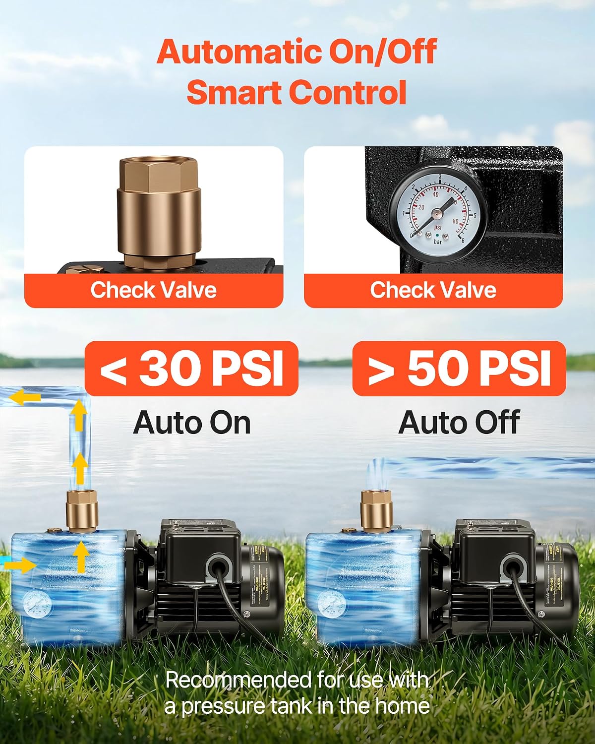 VEVOR 1/2 HP Shallow Well Jet Pump, AC 115/230 Volt, 790 GPH Dual Voltage Cast Iron Well Jet Pump, with 147 ft Max Head Lift, Automatic Pressure Switch, for Garden Irrigation Lawn Sprinkler System