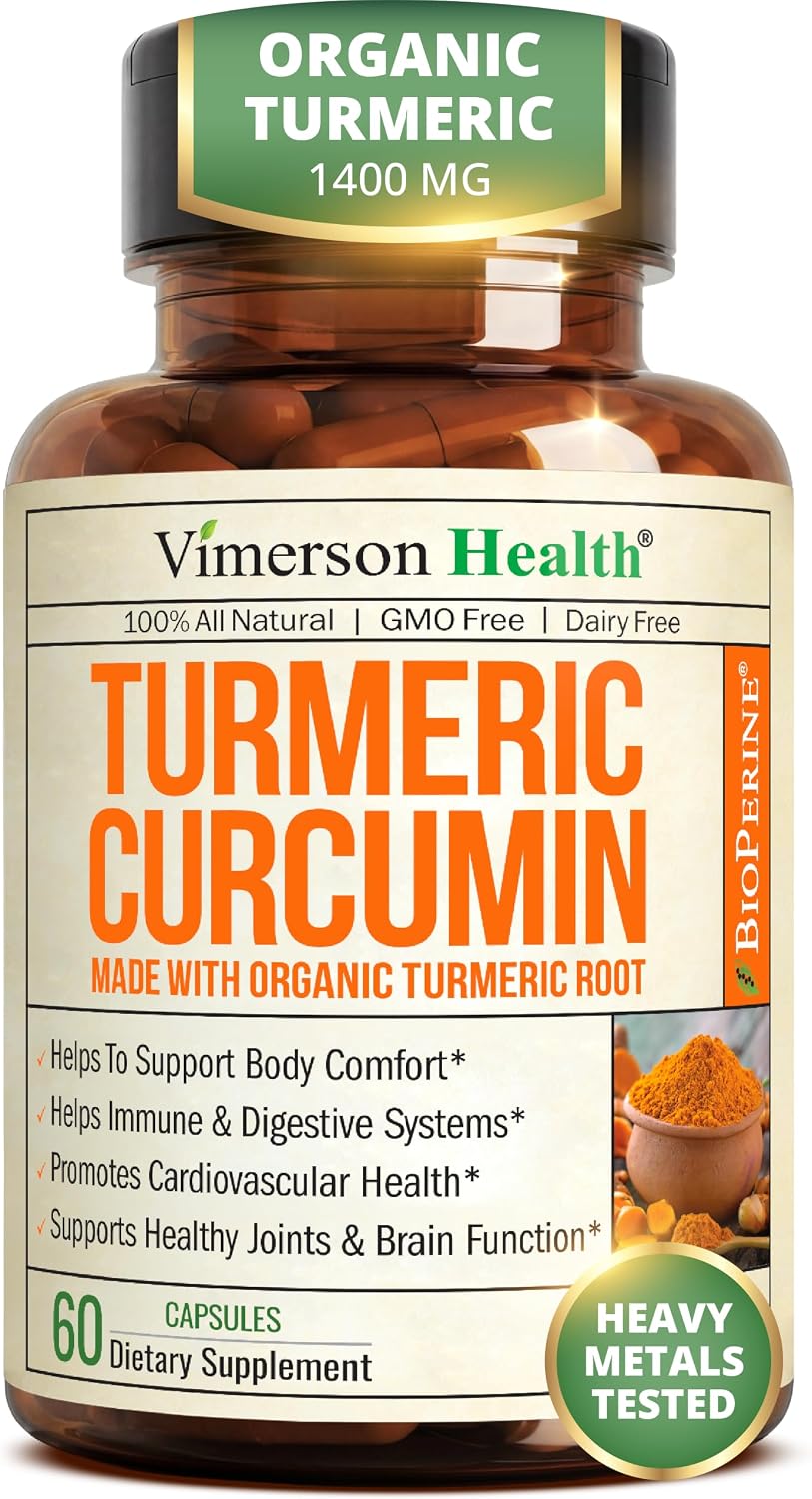 Turmeric Curcumin Supplement – 1200mg Organic Turmeric Curcumin with Black Pepper Extract for Max Absorption – Digestive & Joint Supplements for Men & Women w. Tumeric Extract & Bioperine – 60 Caps
