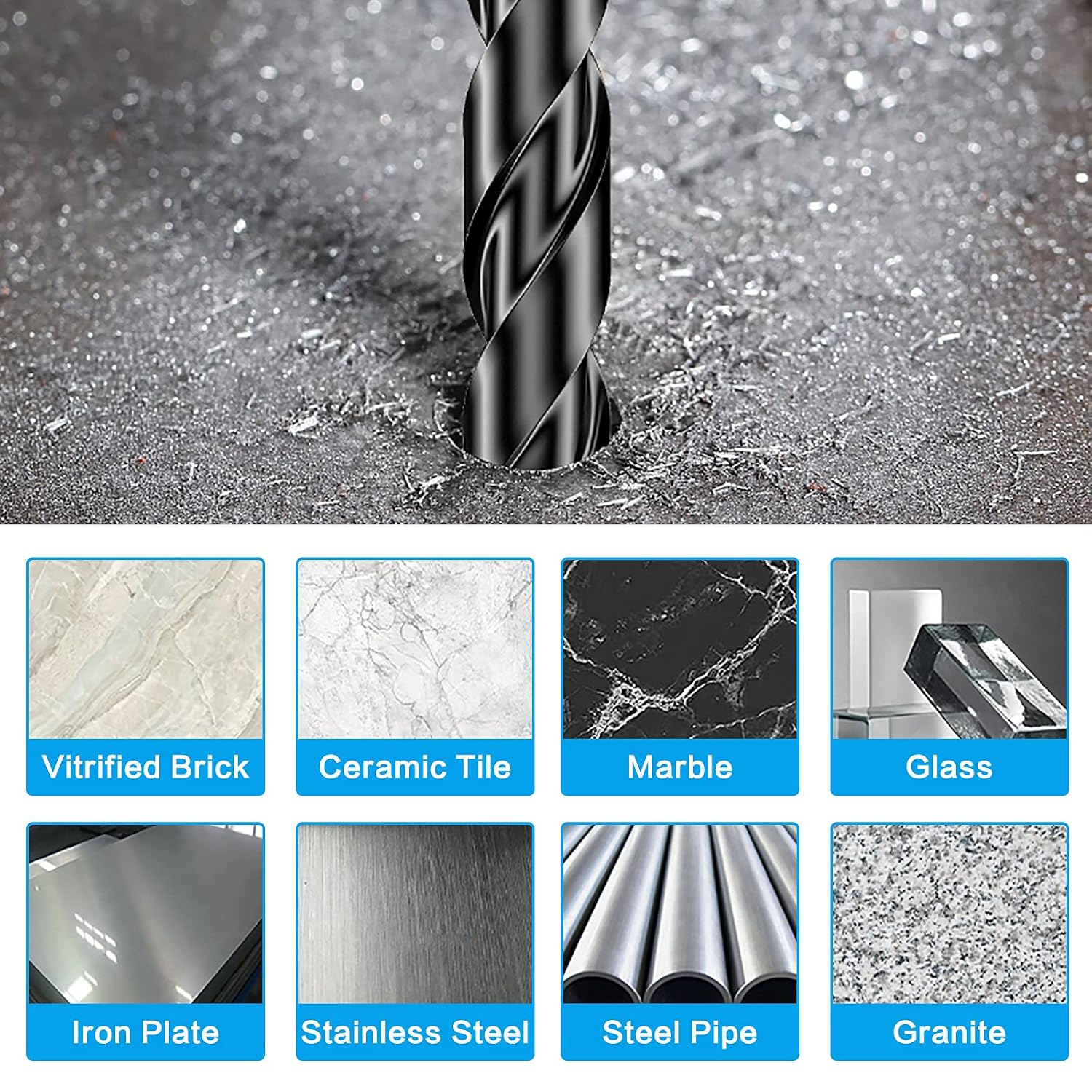 10-Piece Masonry Drill Bit Set for Concrete Tile Glass Ceramic Brick, 1/8 to 1/2 Inch Drilling Bits with Triangle Handle